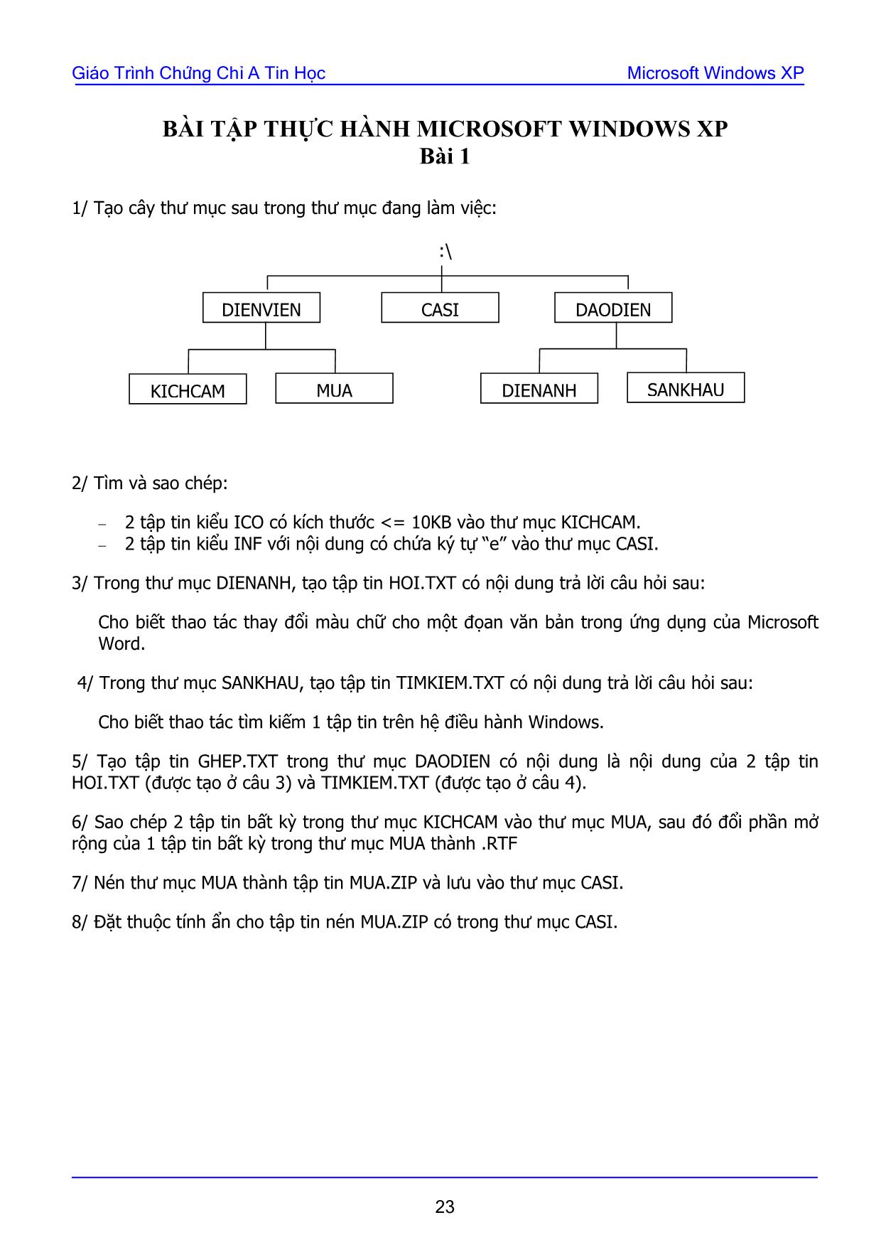 Giáo trình chứng chỉ A Tin học - Bài tập thực hành microsoft windows XP trang 1