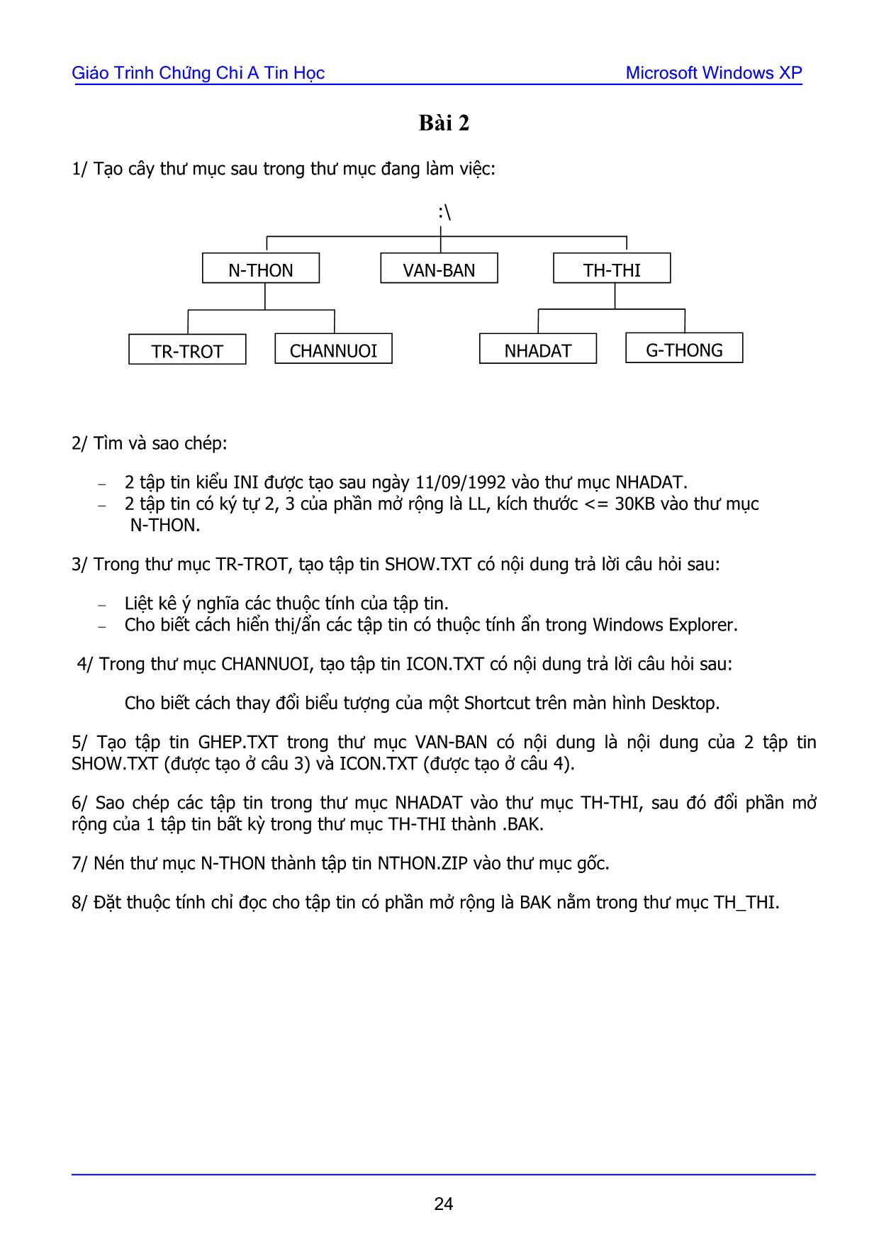 Giáo trình chứng chỉ A Tin học - Bài tập thực hành microsoft windows XP trang 2