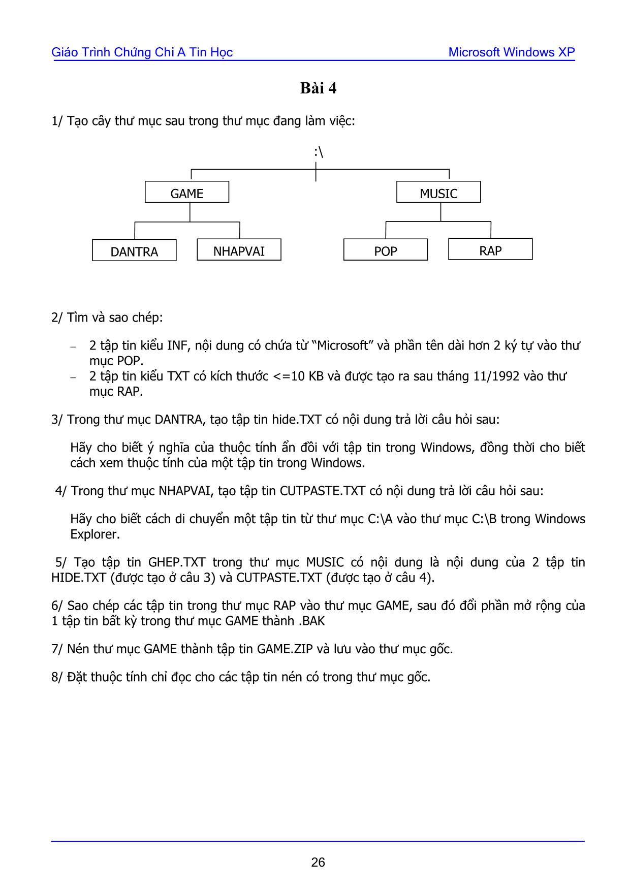 Giáo trình chứng chỉ A Tin học - Bài tập thực hành microsoft windows XP trang 4