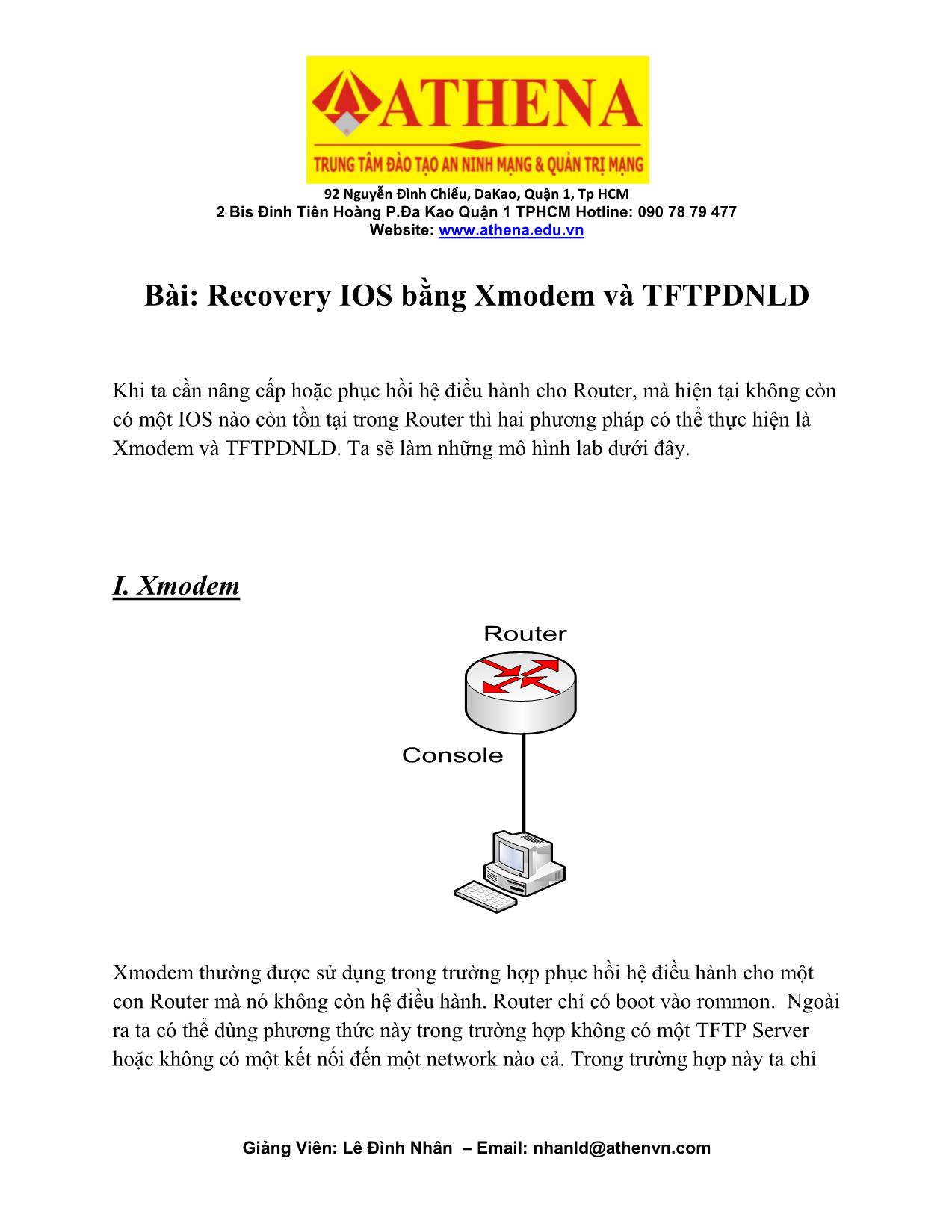 Giáo trình hướng dẫn học CCNA - Bài: Recovery IOS bằng Xmodem và TFTPDNLD trang 1