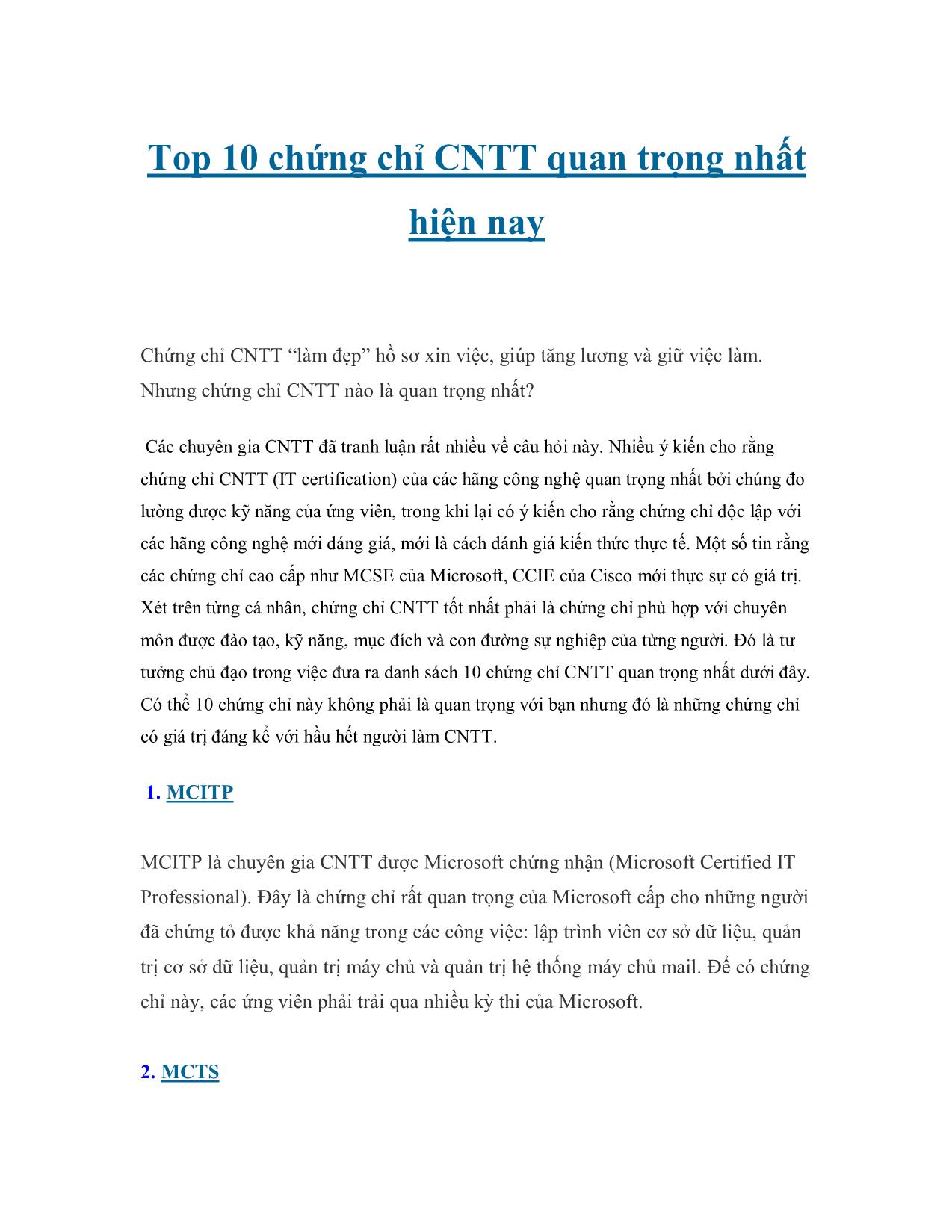Top 10 chứng chỉ CNTT quan trọng nhất hiện nay trang 1