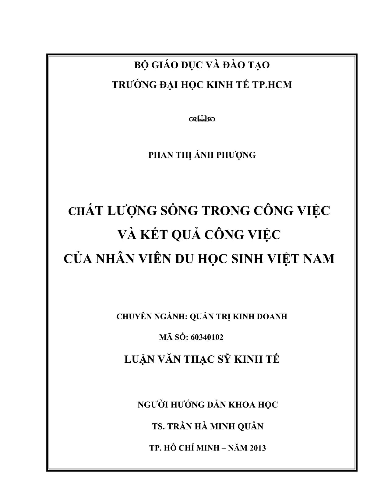 Luận văn Chất lượng sống trong công việc và kết quả công việc của nhân viên du học sinh Việt Nam trang 2