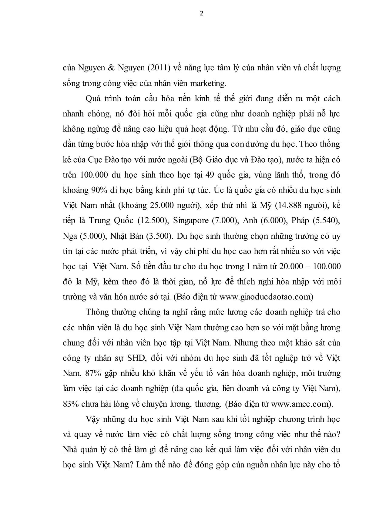 Luận văn Chất lượng sống trong công việc và kết quả công việc của nhân viên du học sinh Việt Nam trang 9