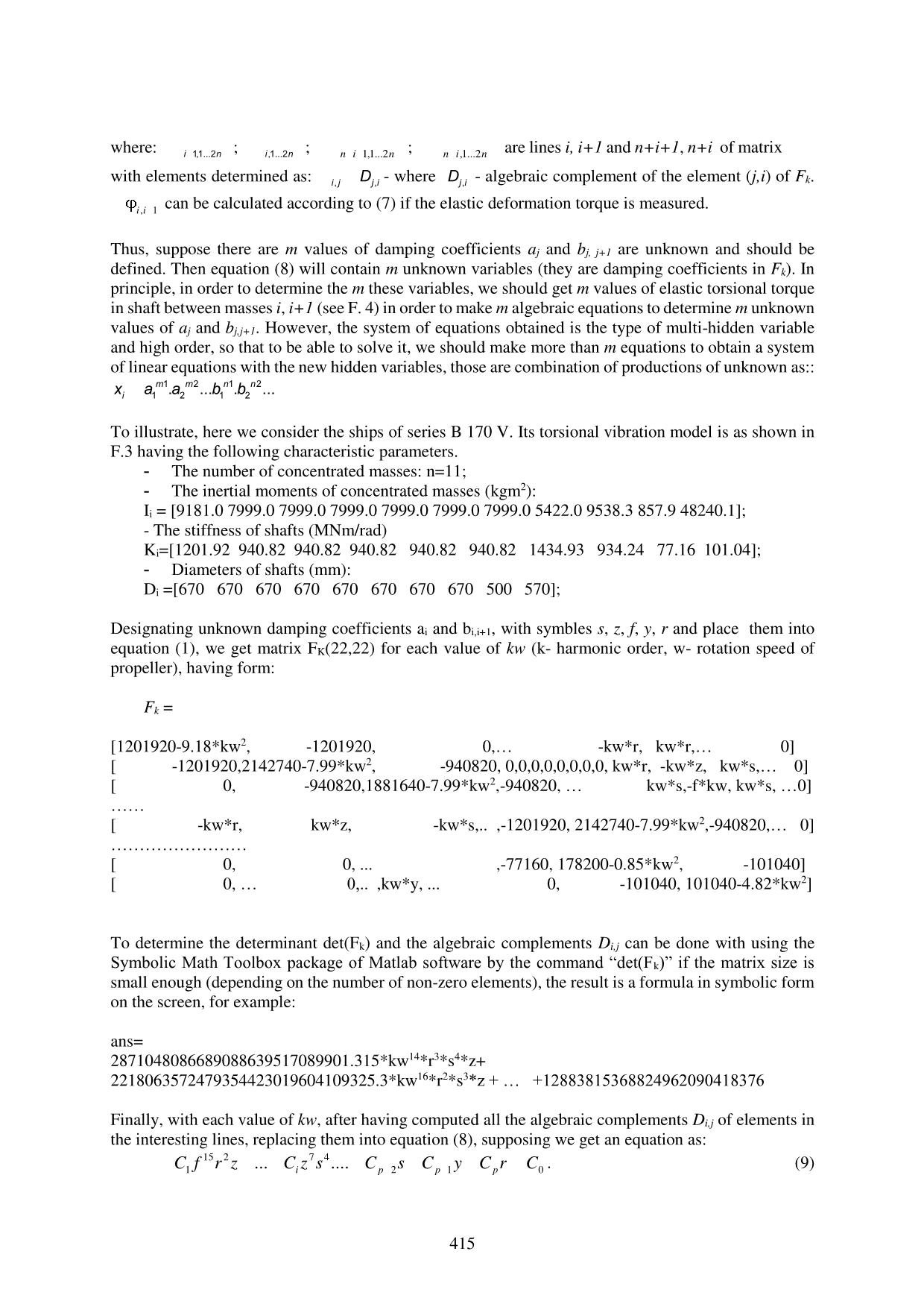 The determining torsional vibration damping coefficients algorithm for computing marine shafting’s vibrations trang 5