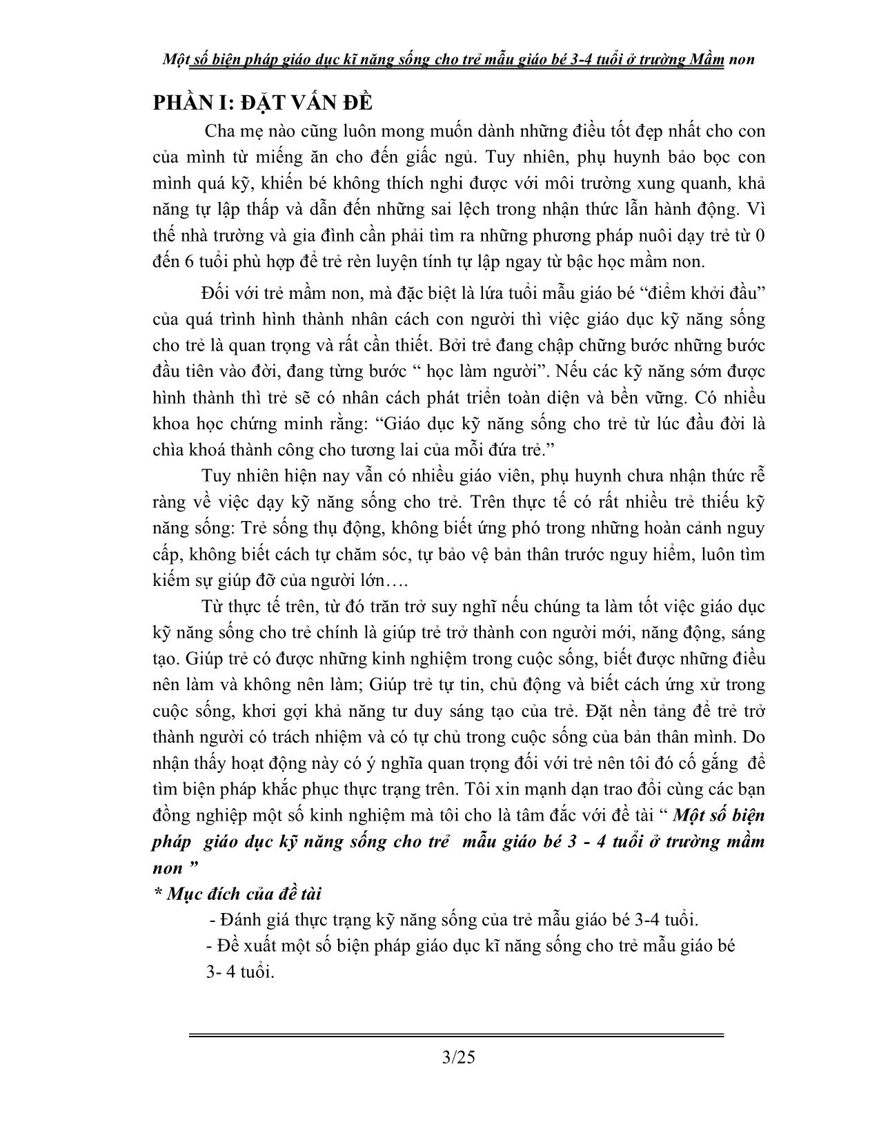 Sáng kiến kinh nghiệm Một số biện pháp giáo dục kĩ năng sống cho trẻ mẫu giáo bé 3 – 4 tuổi ở trường mầm non trang 3