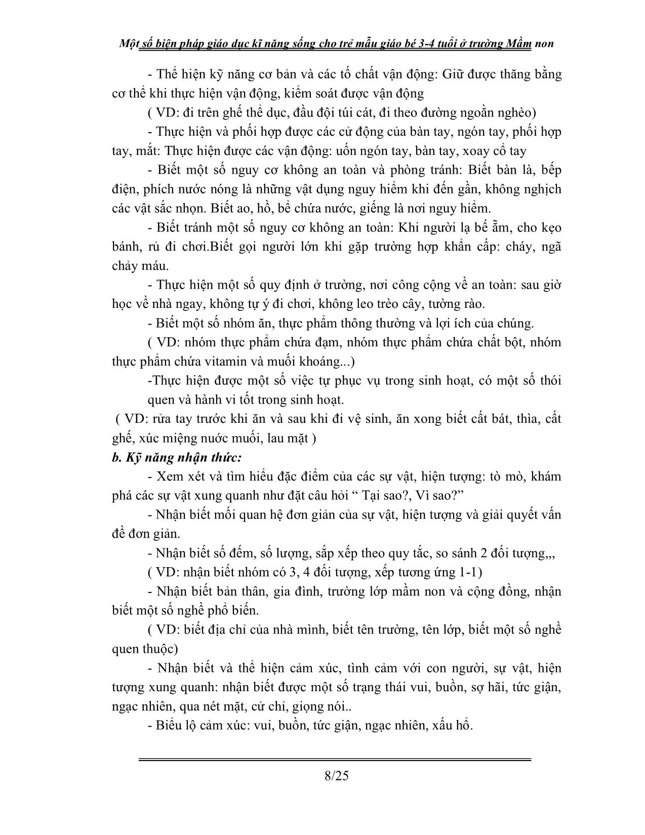 Sáng kiến kinh nghiệm Một số biện pháp giáo dục kĩ năng sống cho trẻ mẫu giáo bé 3 – 4 tuổi ở trường mầm non trang 8