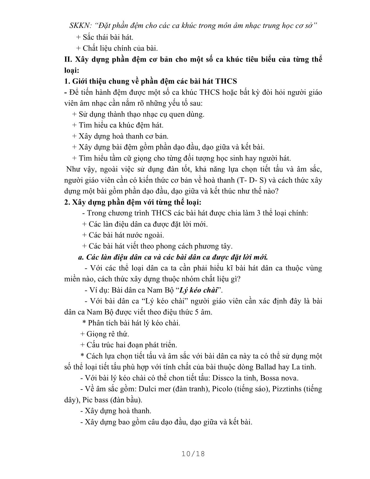 Sáng kiến kinh nghiệm Đặt phần đệm cho các ca khúc trong môn âm nhạc trung học cơ sở trang 10