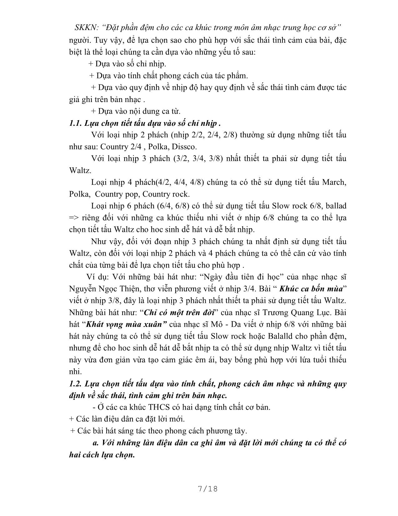 Sáng kiến kinh nghiệm Đặt phần đệm cho các ca khúc trong môn âm nhạc trung học cơ sở trang 7