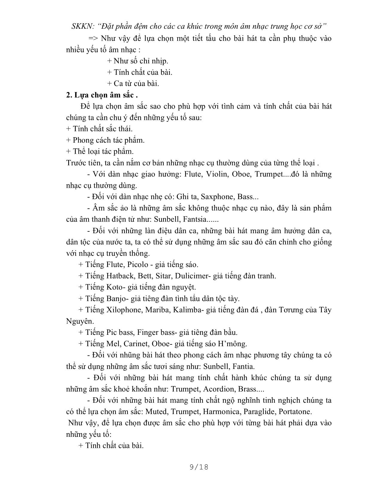 Sáng kiến kinh nghiệm Đặt phần đệm cho các ca khúc trong môn âm nhạc trung học cơ sở trang 9