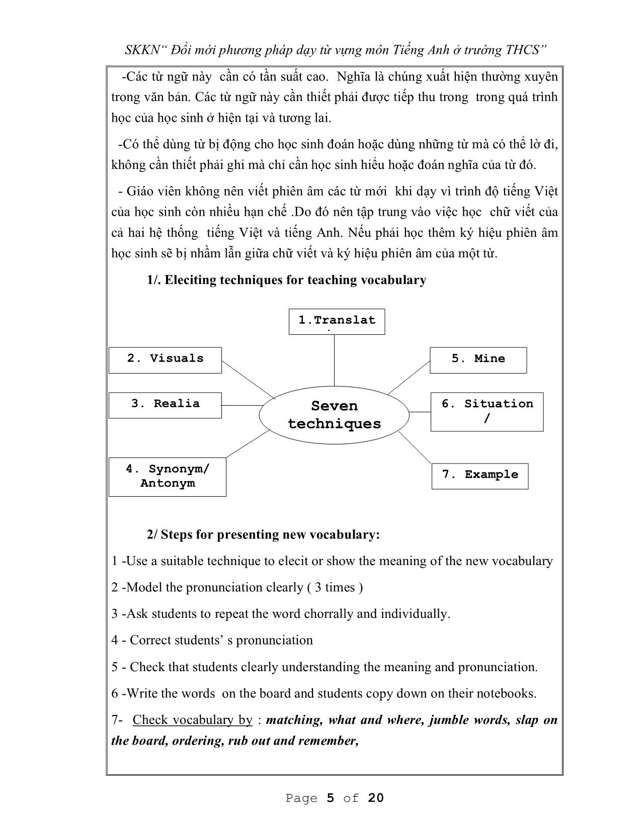 Sáng kiến kinh nghiệm Đổi mới phương pháp dạy từ vựng môn tiếng Anh ở trường THCS trang 6