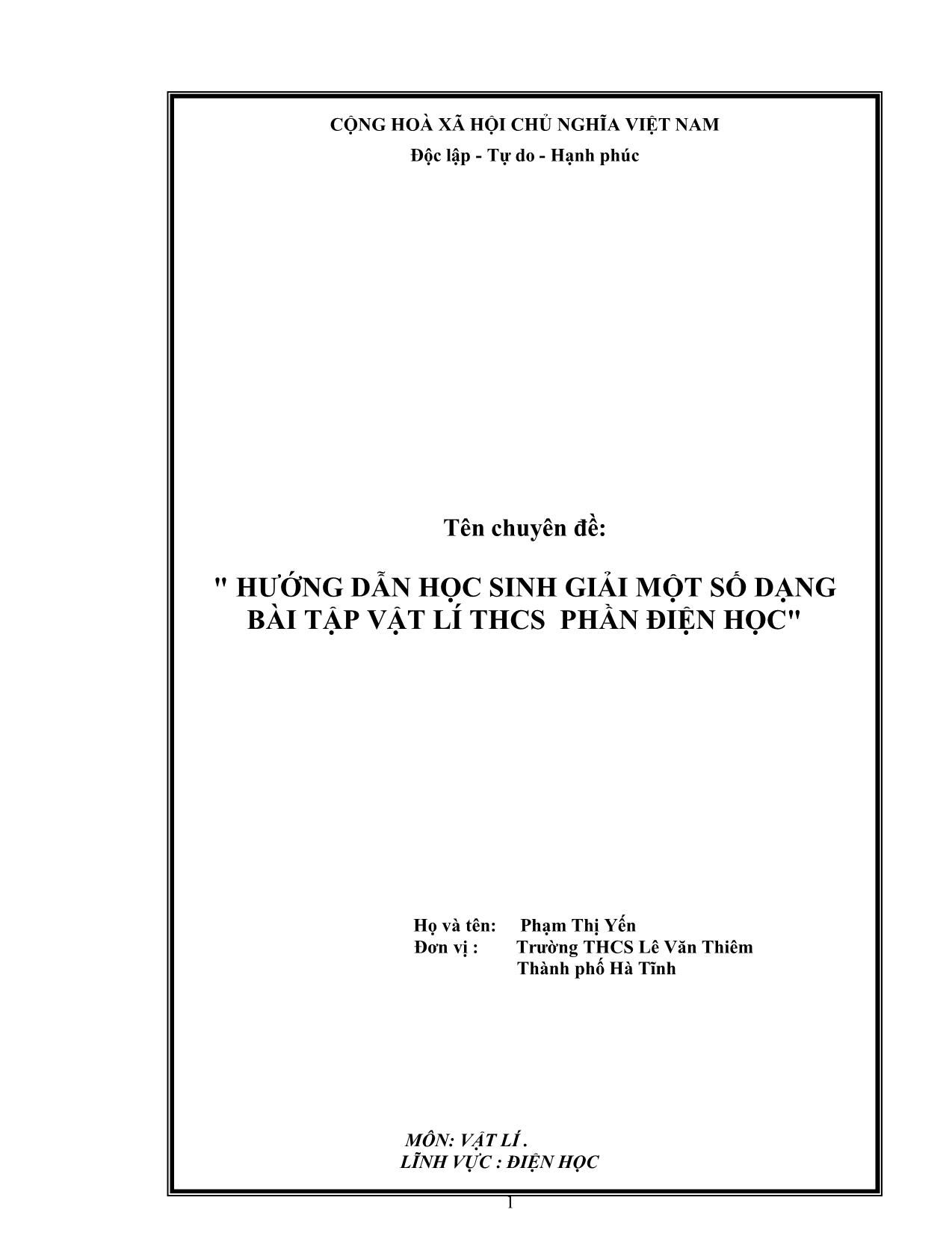 Chuyên đề Hướng dẫn học sinh giải một số dạng bài tập Vật lí THCS phần điện học trang 1