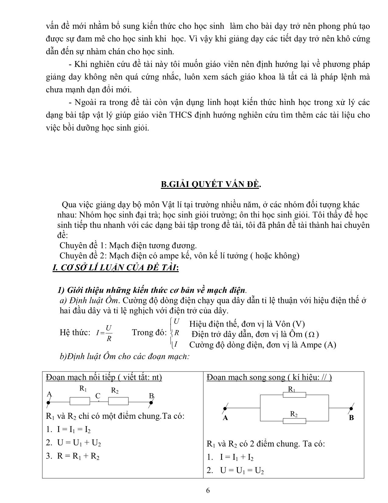 Chuyên đề Hướng dẫn học sinh giải một số dạng bài tập Vật lí THCS phần điện học trang 6