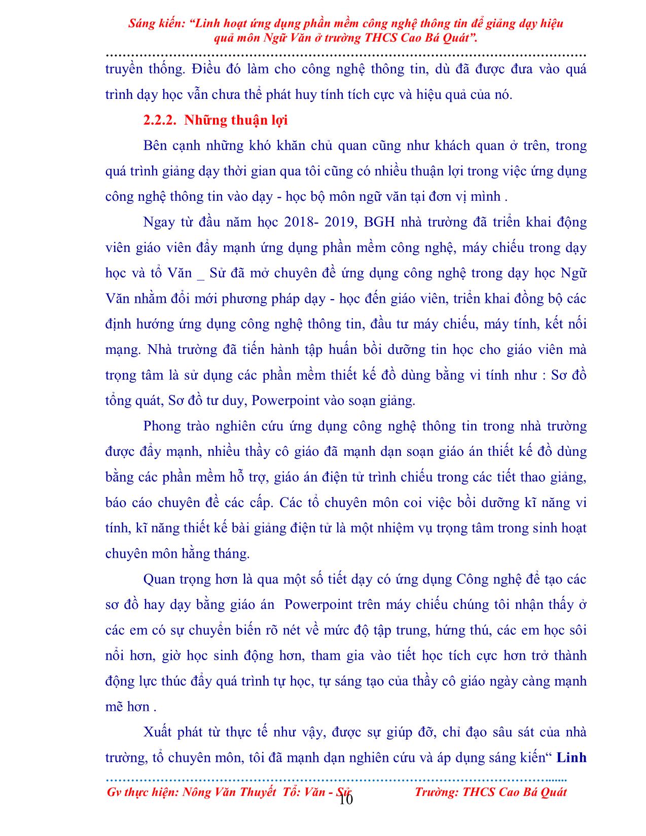 Sáng kiến Linh hoạt ứng dụng phần mềm công nghệ thông tin để giảng dạy hiệu quả môn Ngữ Văn ở trường THCS Cao Bá Quát trang 10