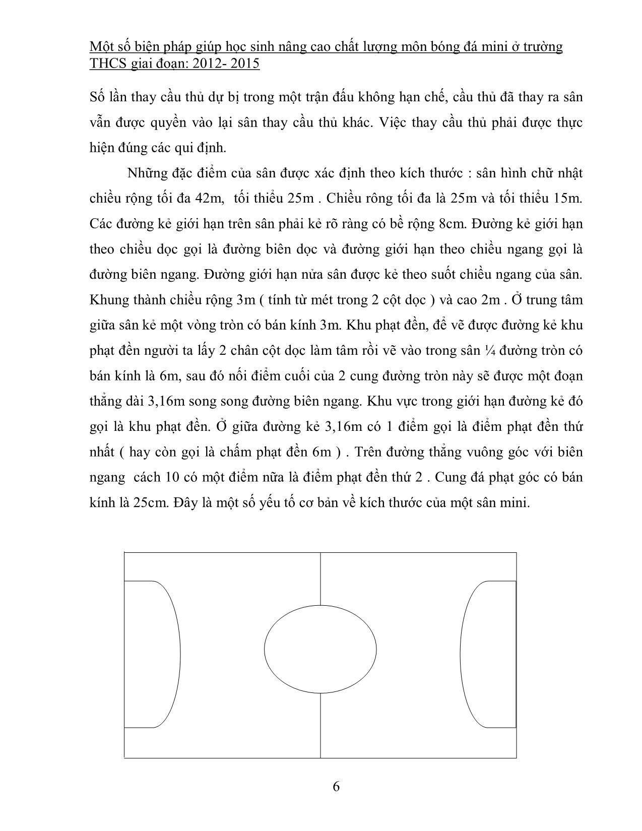 SKKN Một số biện pháp giúp học sinh nâng cao chất lượng môn bóng đá mini ở trường THCS giai đoạn: 2012 - 2015 trang 6