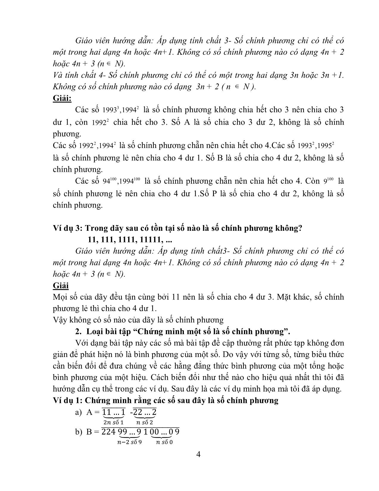 SKKN Một số giải pháp nâng cao hiệu quả giảng dạy loại bài tập về số chính phương cho học sinh giỏi lớp 8 ở trường trung học cơ sở trang 4