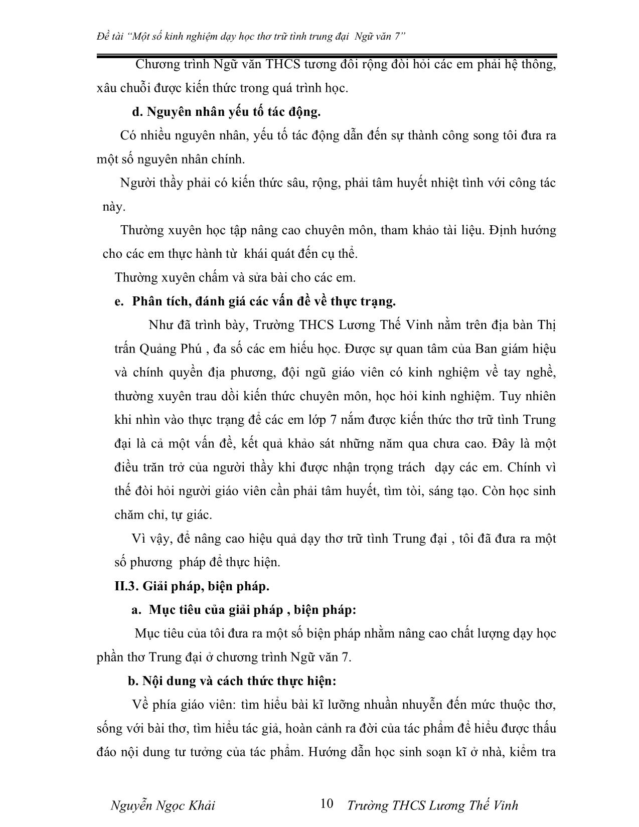 SKKN Một số kinh nghiệm dạy học thơ trữ tình trung đại Ngữ văn 7 trang 10