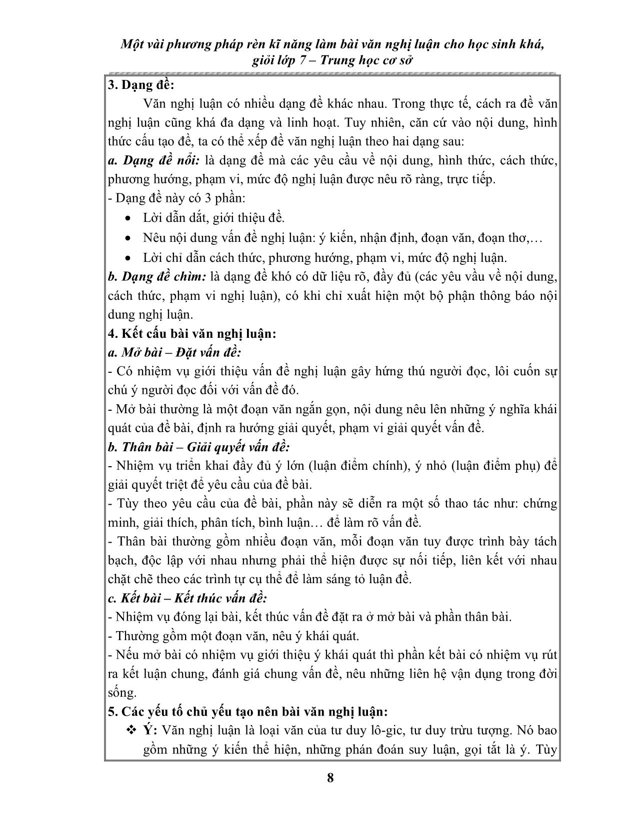 SKKN Một vài phương pháp rèn kĩ năng làm bài văn nghị luận cho học sinh khá, giỏi lớp 7 – Trung học cơ sở trang 8