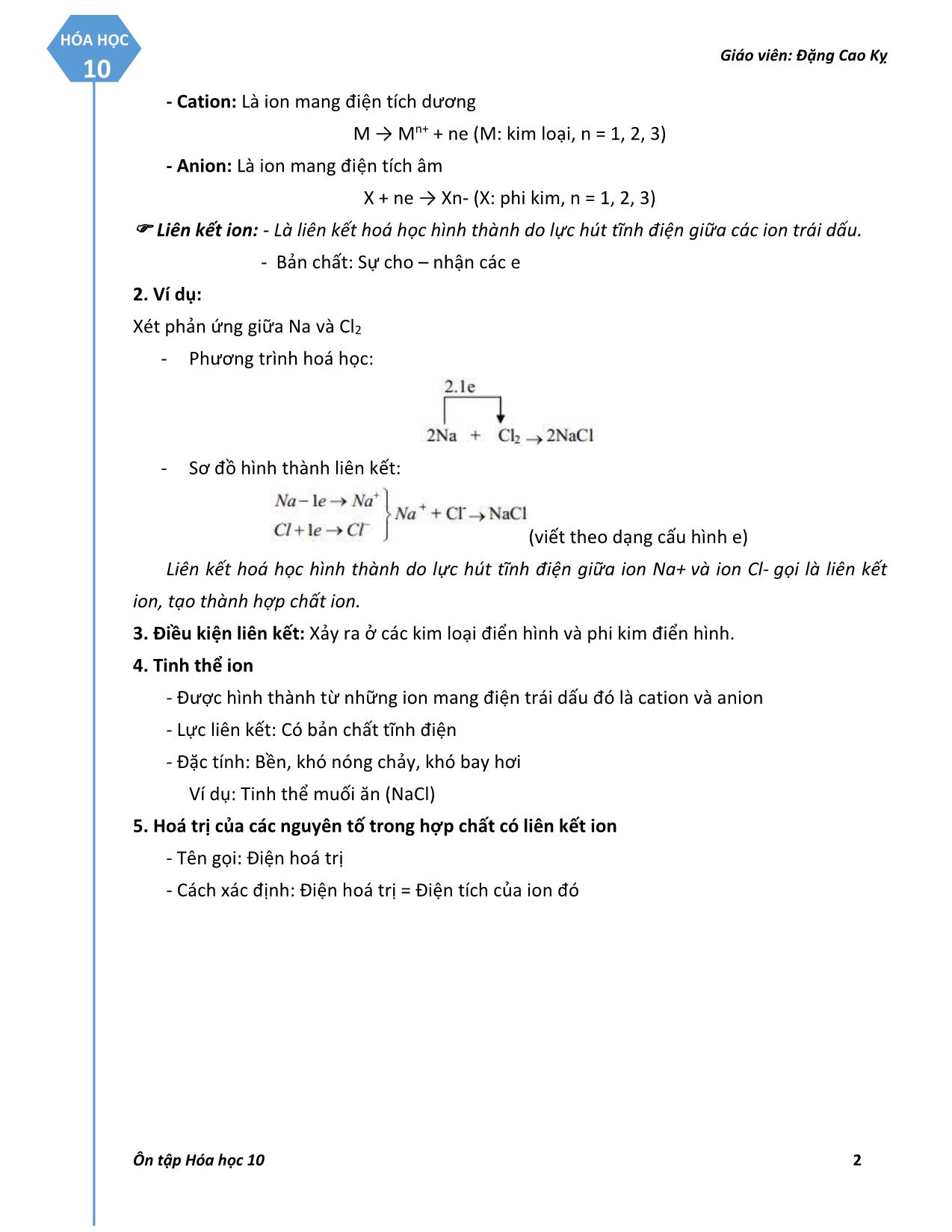 Giáo án Hóa học 10 - Chương III: Liên kết hóa học trang 2