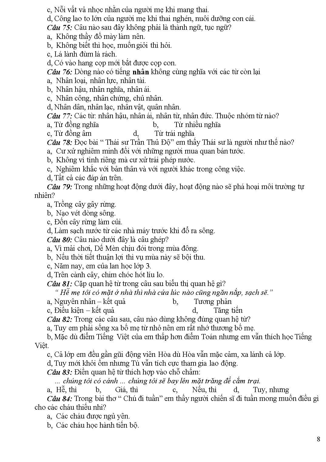 100 câu trắc nghiệm môn Tiếng Việt 5 trang 8