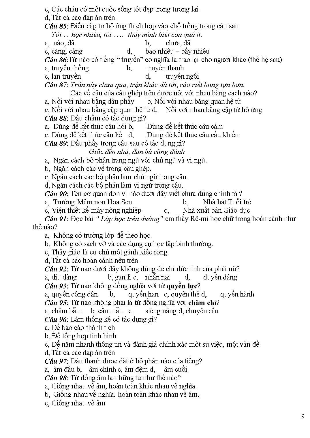 100 câu trắc nghiệm môn Tiếng Việt 5 trang 9