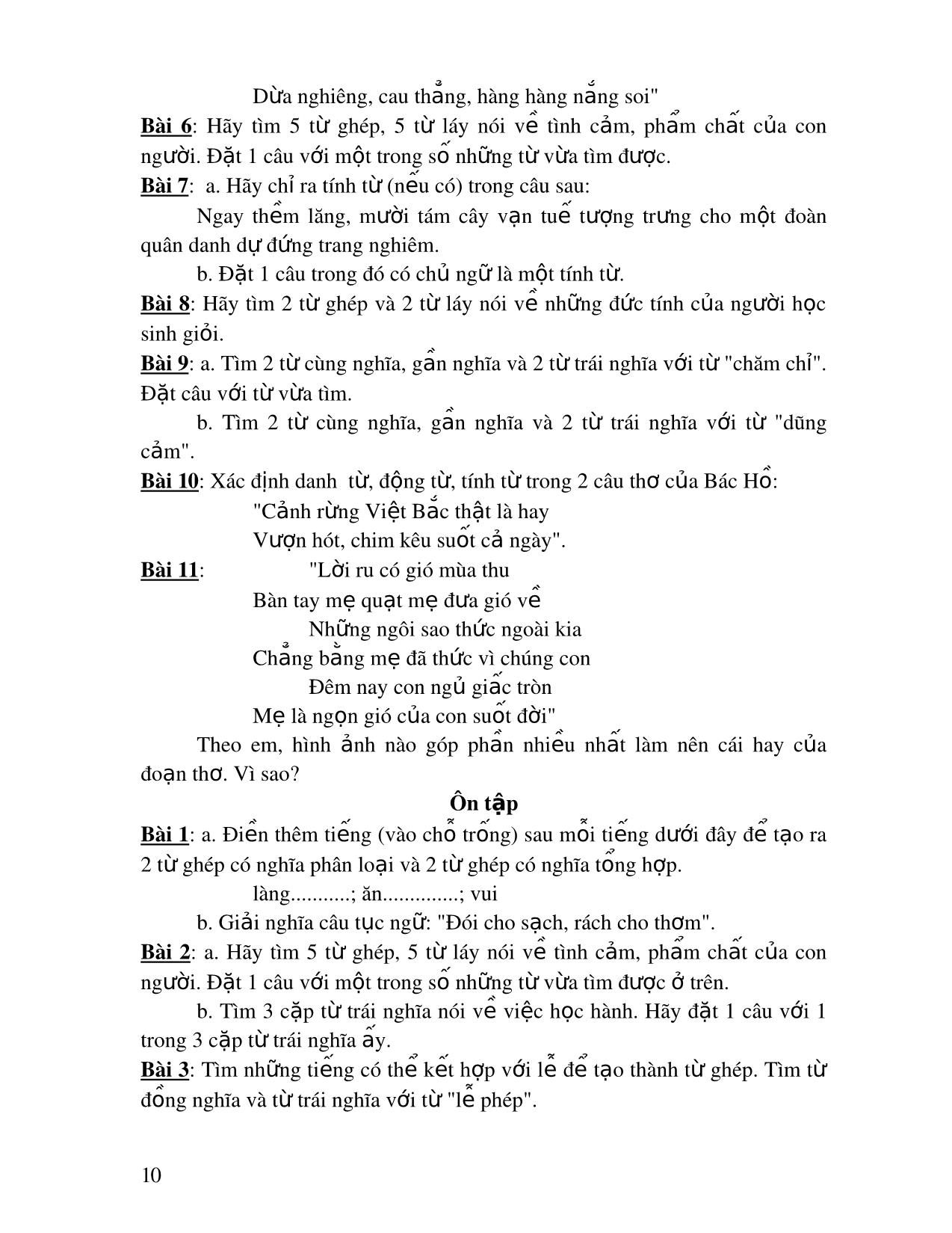 Bài ôn tập môn Tiếng Việt 3 trang 10