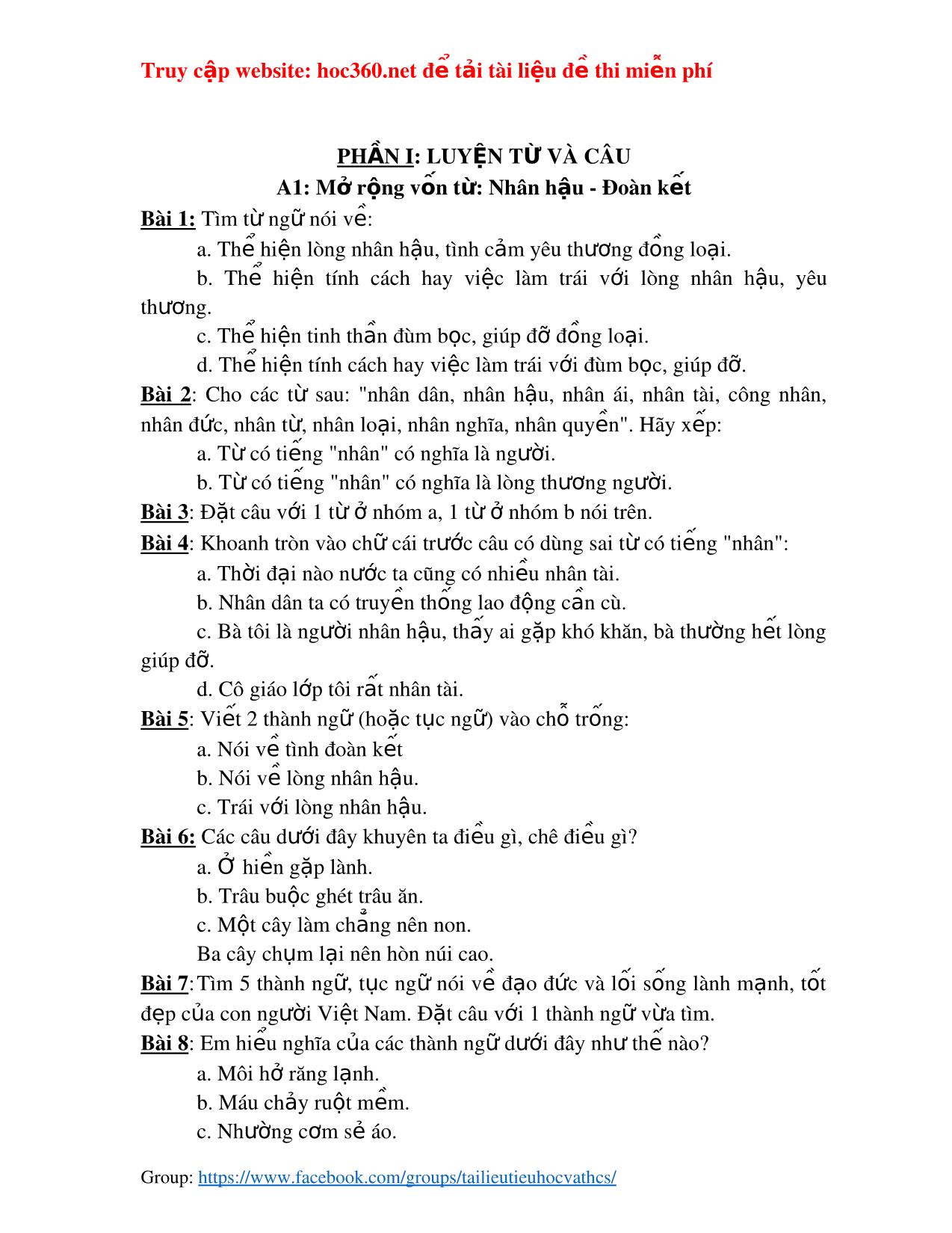 Bài ôn tập môn Tiếng Việt 3 trang 1