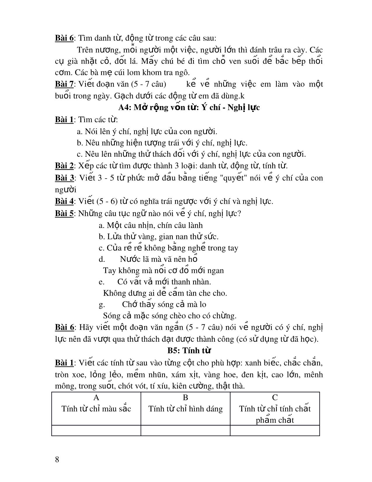 Bài ôn tập môn Tiếng Việt 3 trang 8