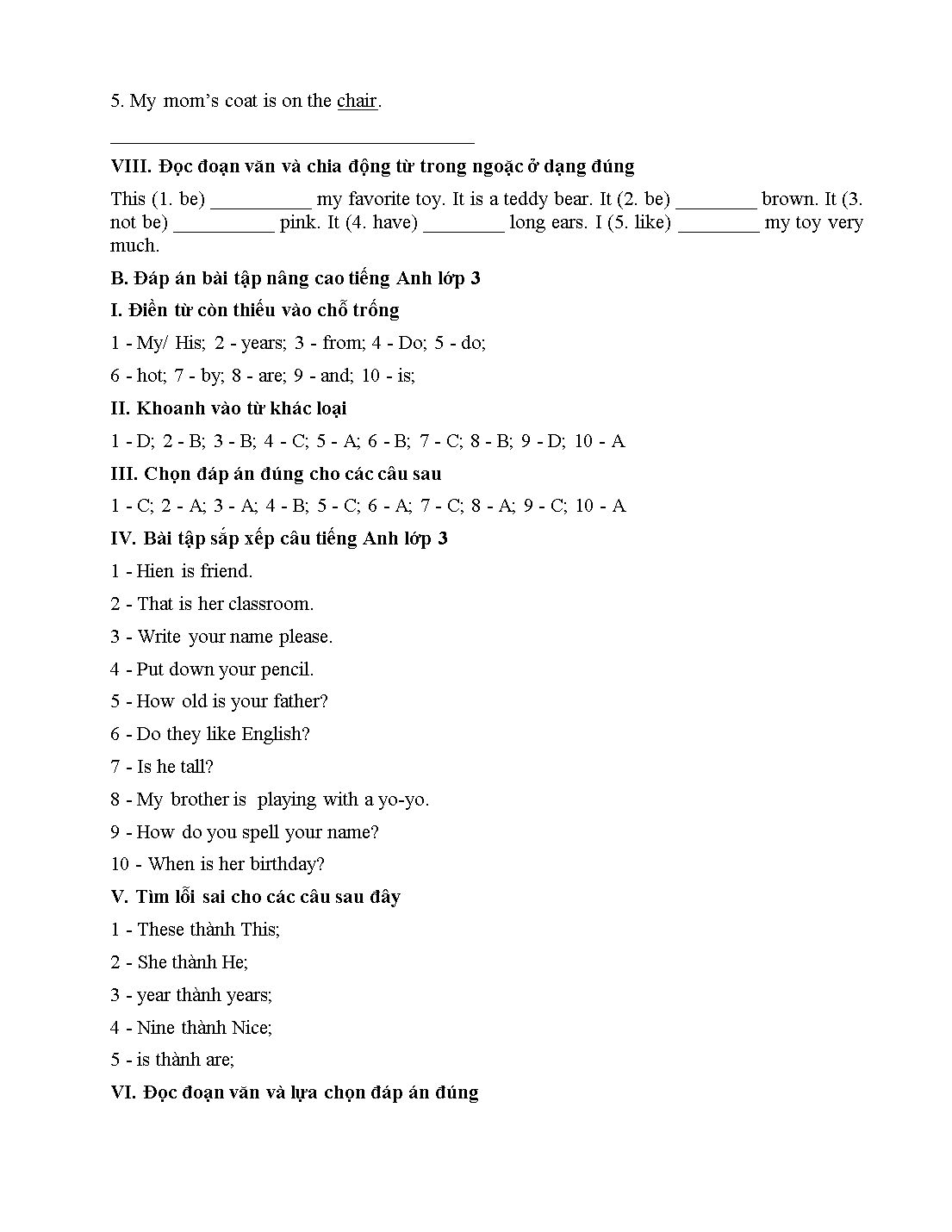 Các dạng bài tập tiếng Anh lớp 3 nâng cao có lời giải trang 5