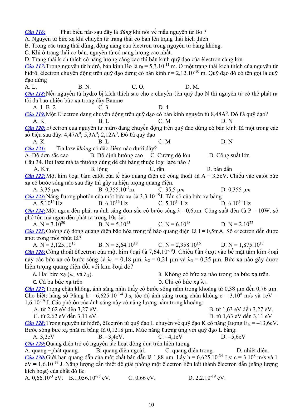 Đề cương ôn tập học kì II môn Vật lý 12 trang 10