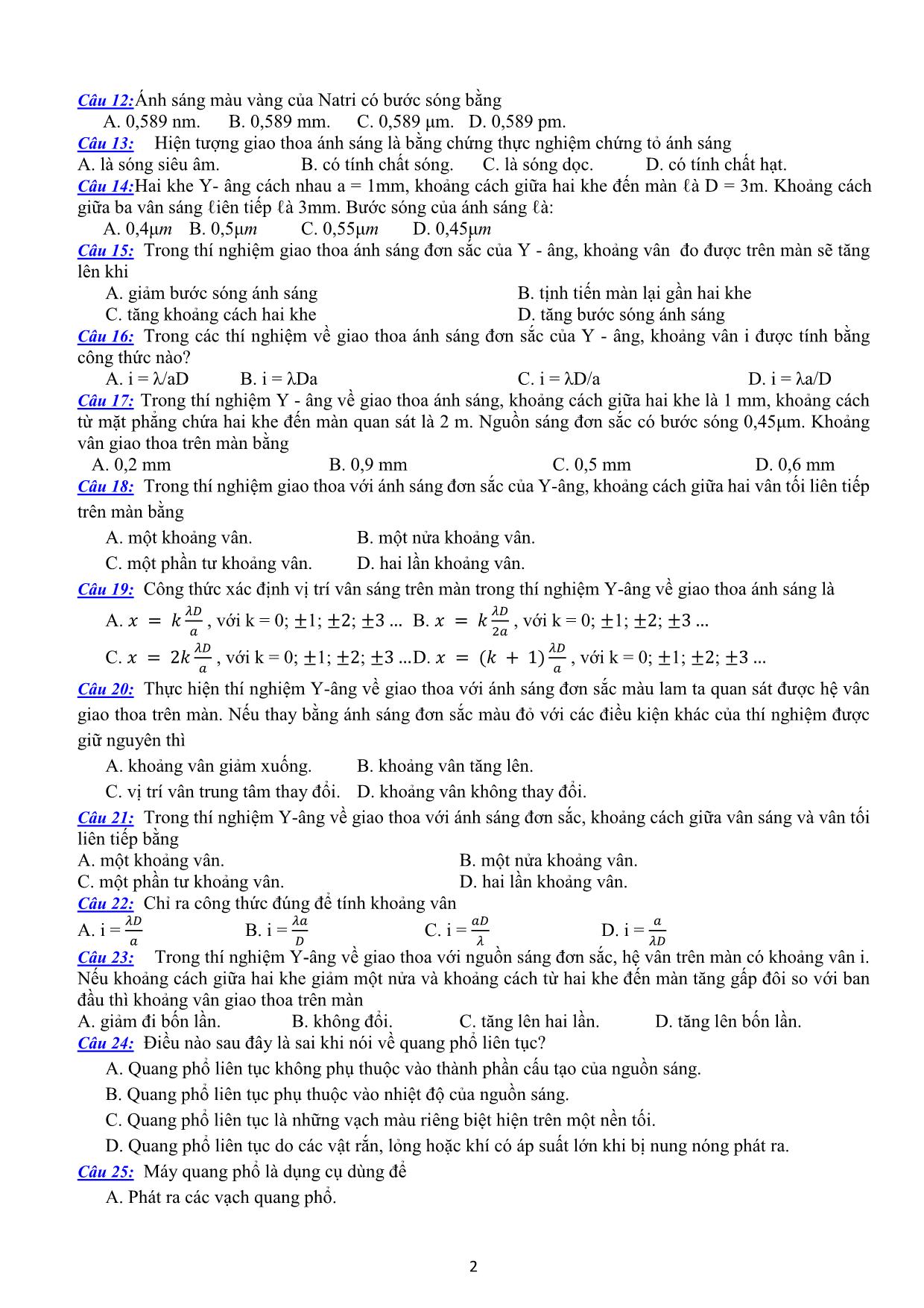 Đề cương ôn tập học kì II môn Vật lý 12 trang 2