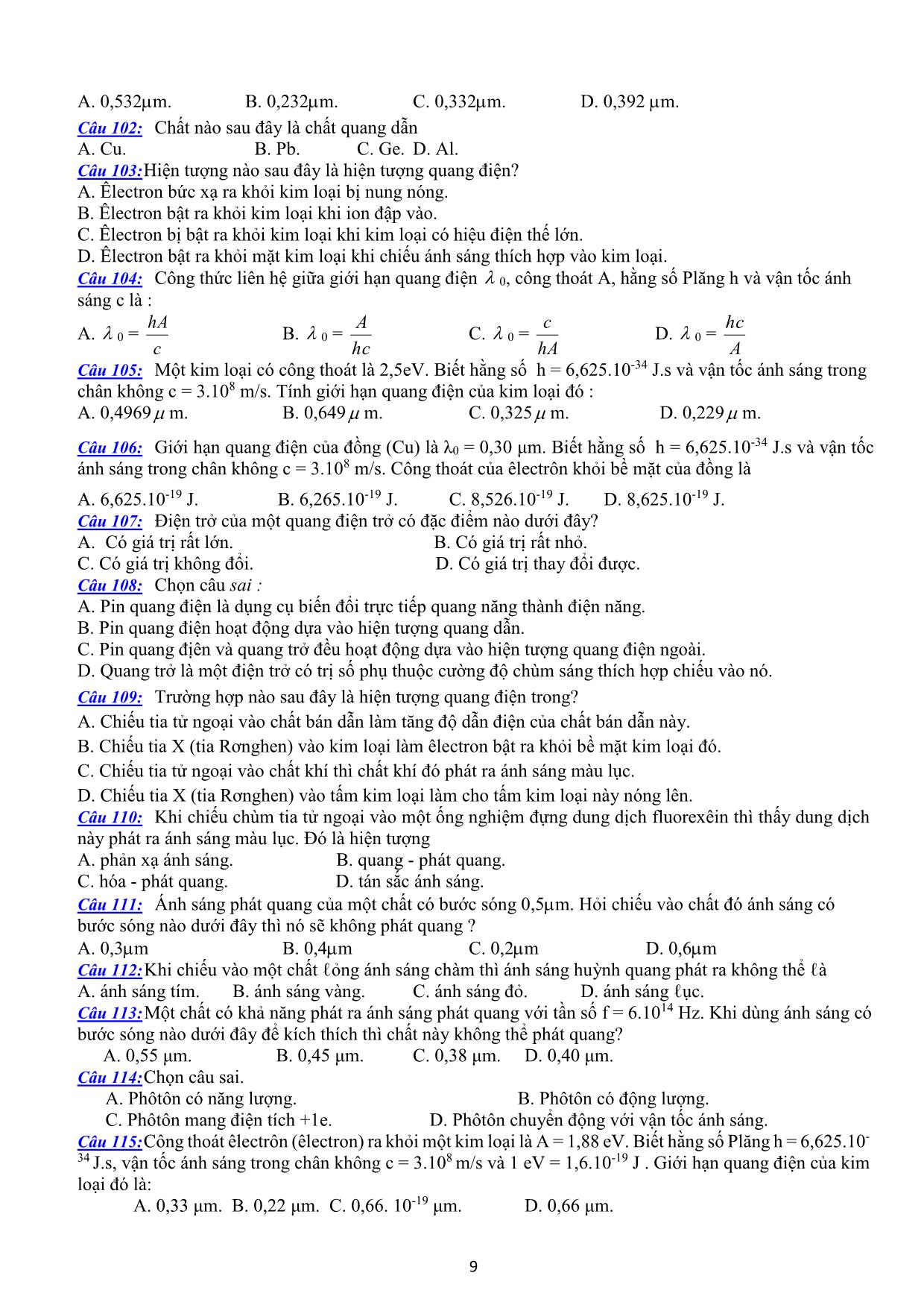 Đề cương ôn tập học kì II môn Vật lý 12 trang 9
