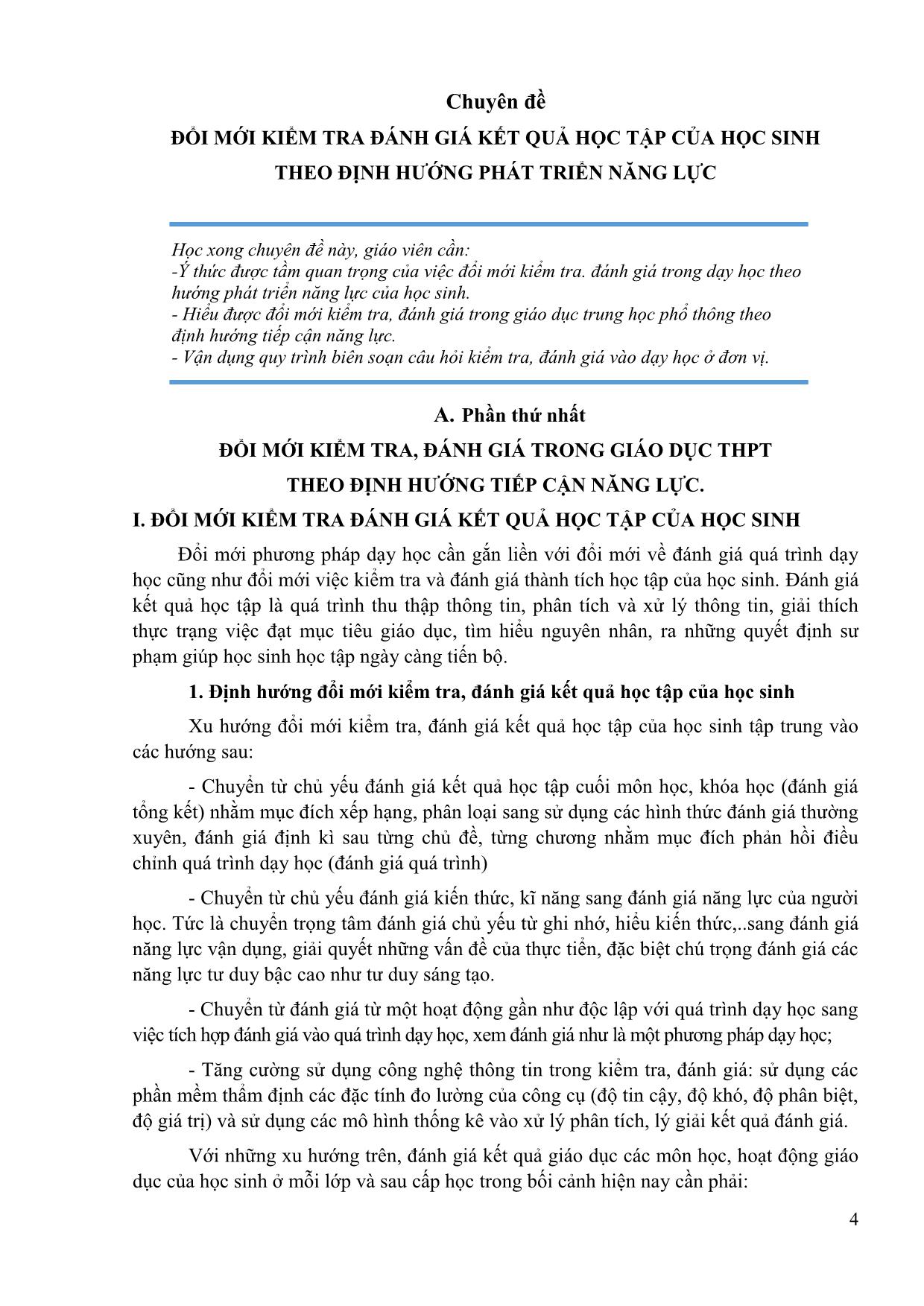 Tài liệu bồi dưỡng Nâng cao năng lực cho giáo viên về đổi mới kiểm tra, đánh giá theo định hướng năng lực học sinh môn Công nghệ cấp THPT trang 4