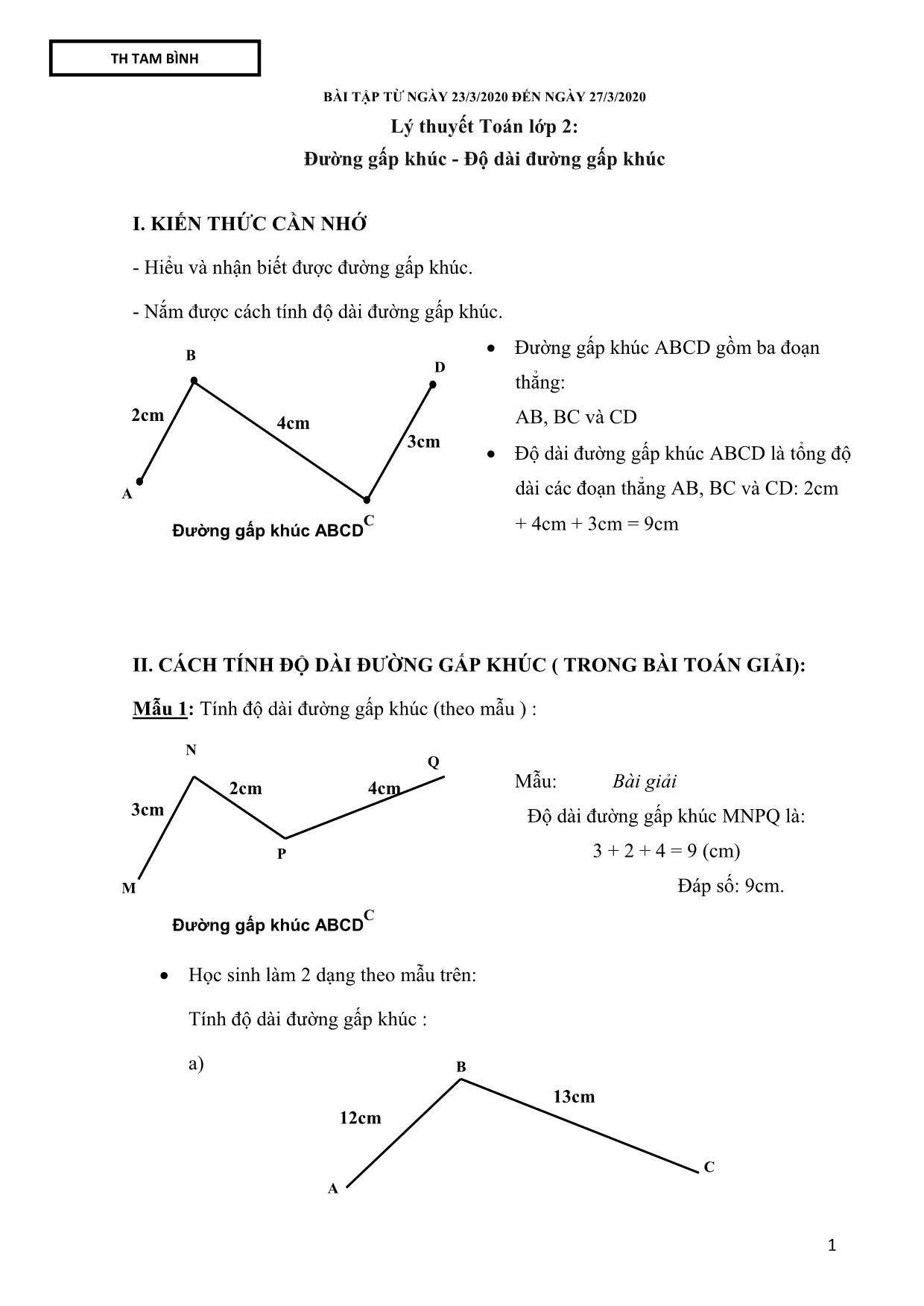 Lý thuyết Toán lớp 2: Đường gấp khúc - Độ dài đường gấp trang 1