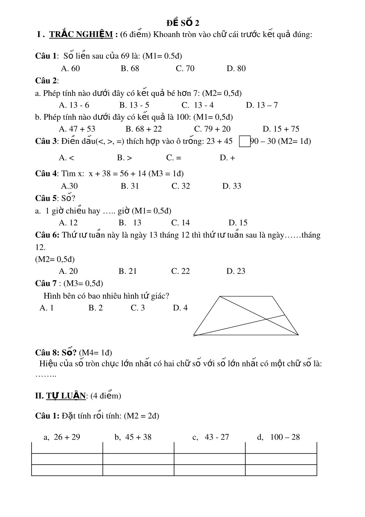 Đề ôn tập cuối học kì 1 - Môn: Toán trang 2