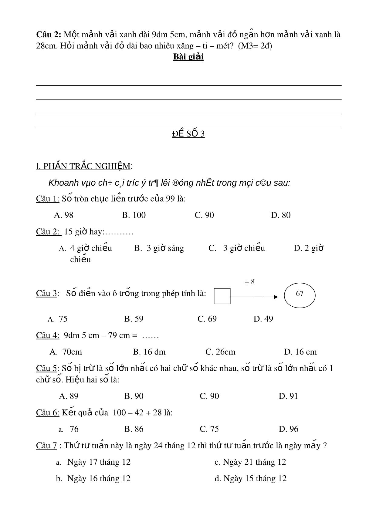 Đề ôn tập cuối học kì 1 - Môn: Toán trang 3