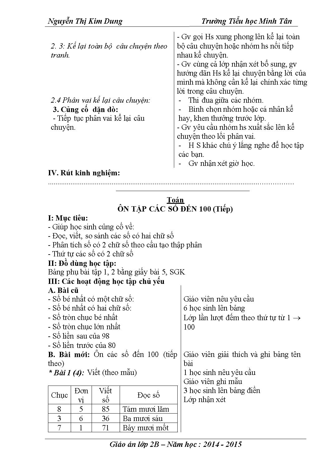 Giáo án lớp 2 - Tuần 1 - Môn: Toán + Tiếng Việt trang 8