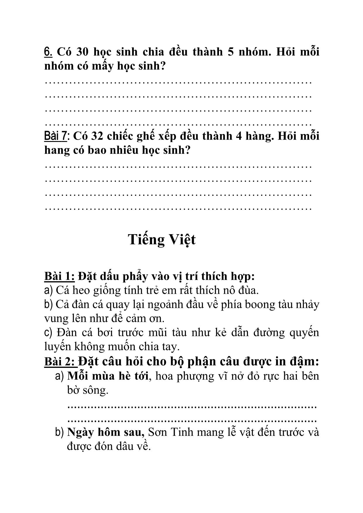 Phiếu bài tập cuối tuần lớp 2 - Tuần 24 - Môn: Toán + Tiếng Việt trang 2