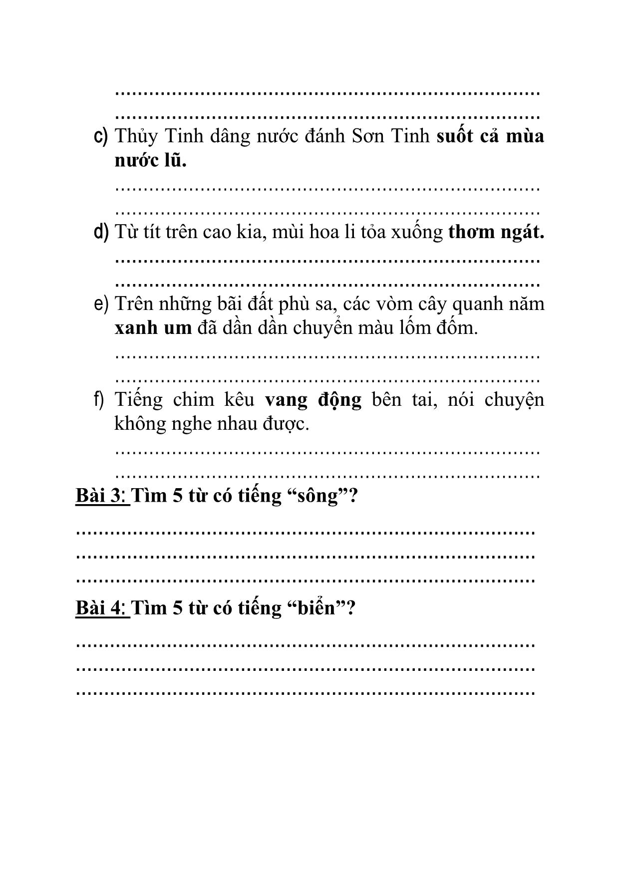 Phiếu bài tập cuối tuần lớp 2 - Tuần 24 - Môn: Toán + Tiếng Việt trang 3