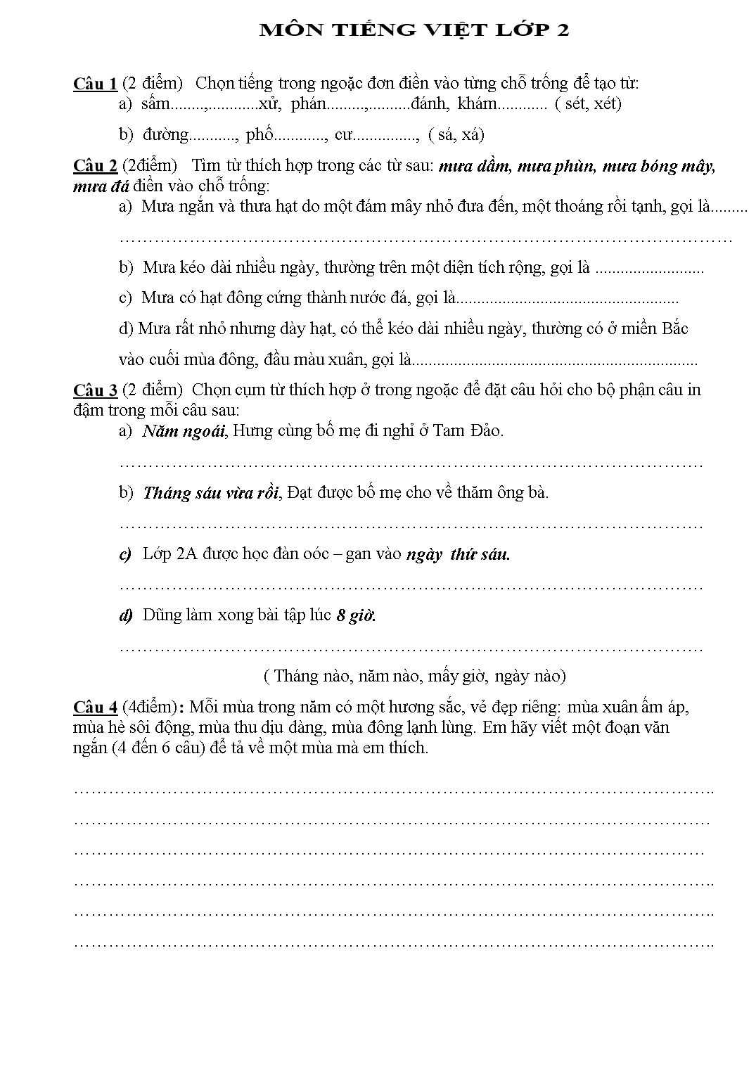 Phiếu bài tập cuối tuần lớp 2 - Tuần 20 - Môn: Toán + Tiếng Việt trang 5
