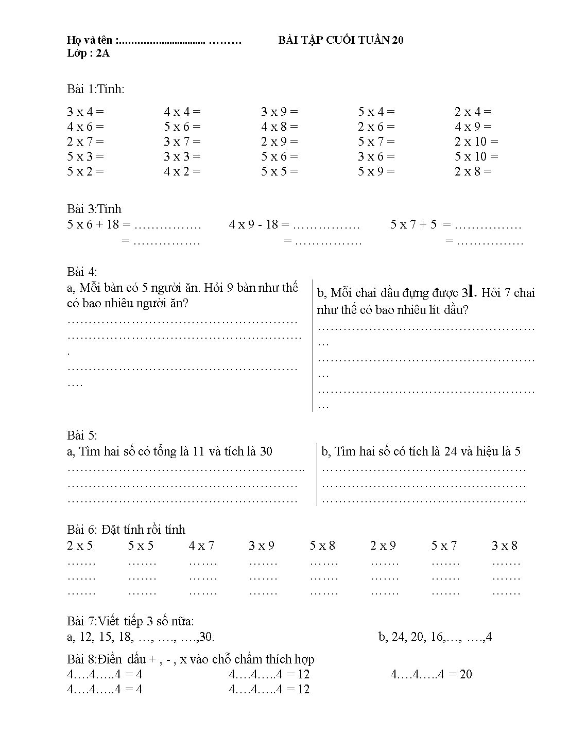 Phiếu bài tập cuối tuần lớp 2 - Tuần 20 - Môn: Toán + Tiếng Việt trang 7