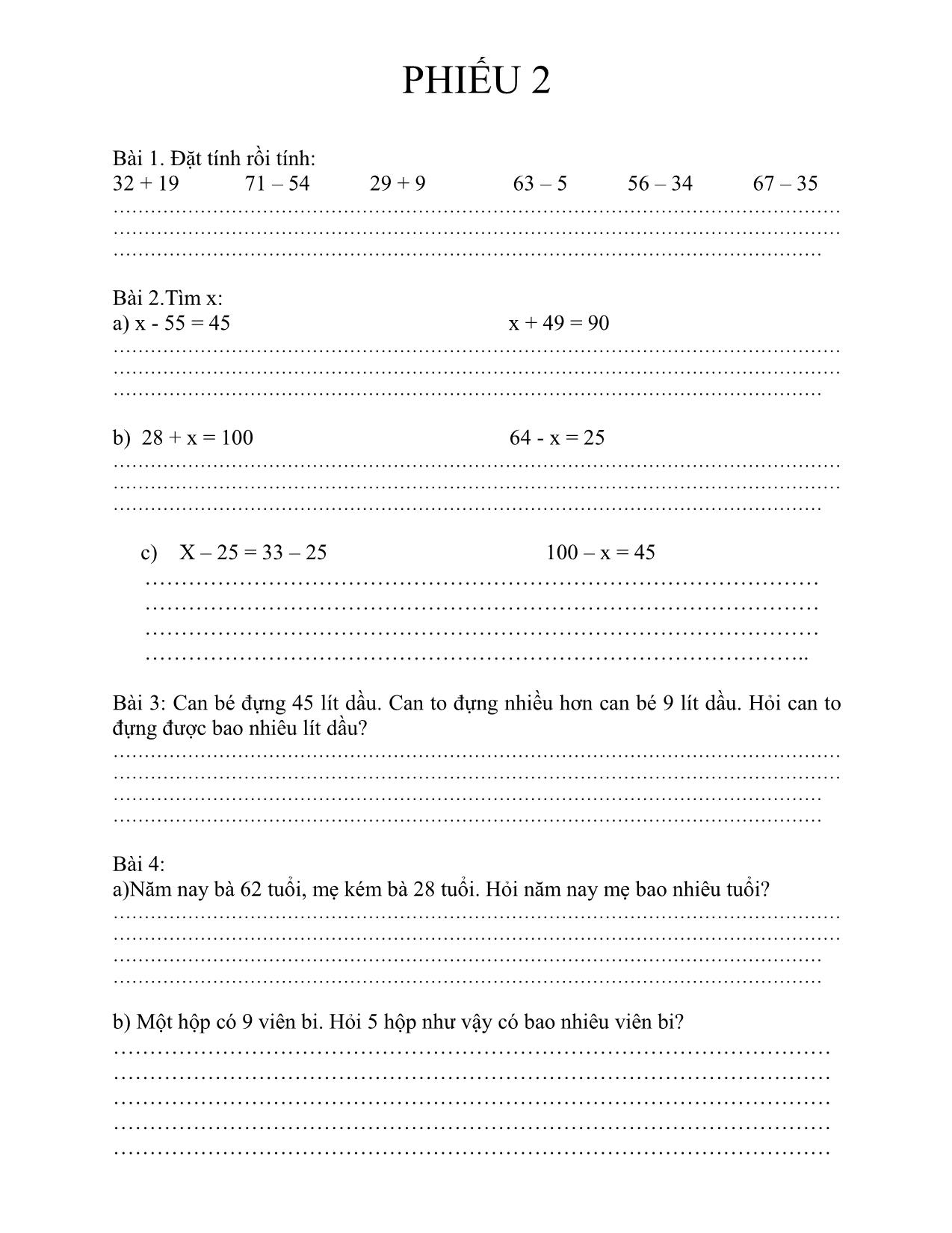 Phiếu ôn tập lớp 2 - Môn: Toán + Tiếng Việt trang 4