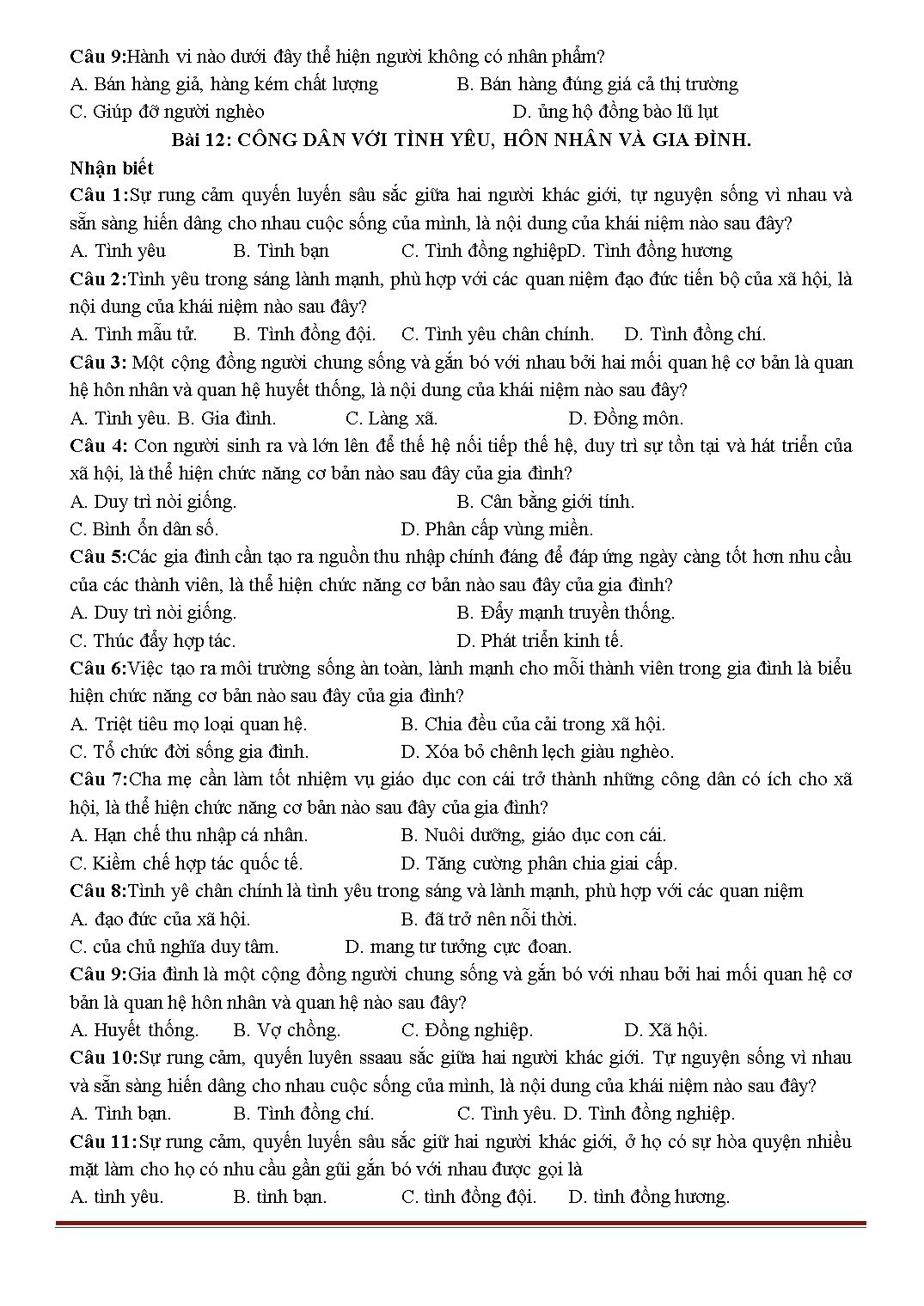 Đề cương ôn tập giữa kì II môn Giáo dục công dân Khối 10 (Chương trình chuẩn) - Năm học 2020-2021 trang 3