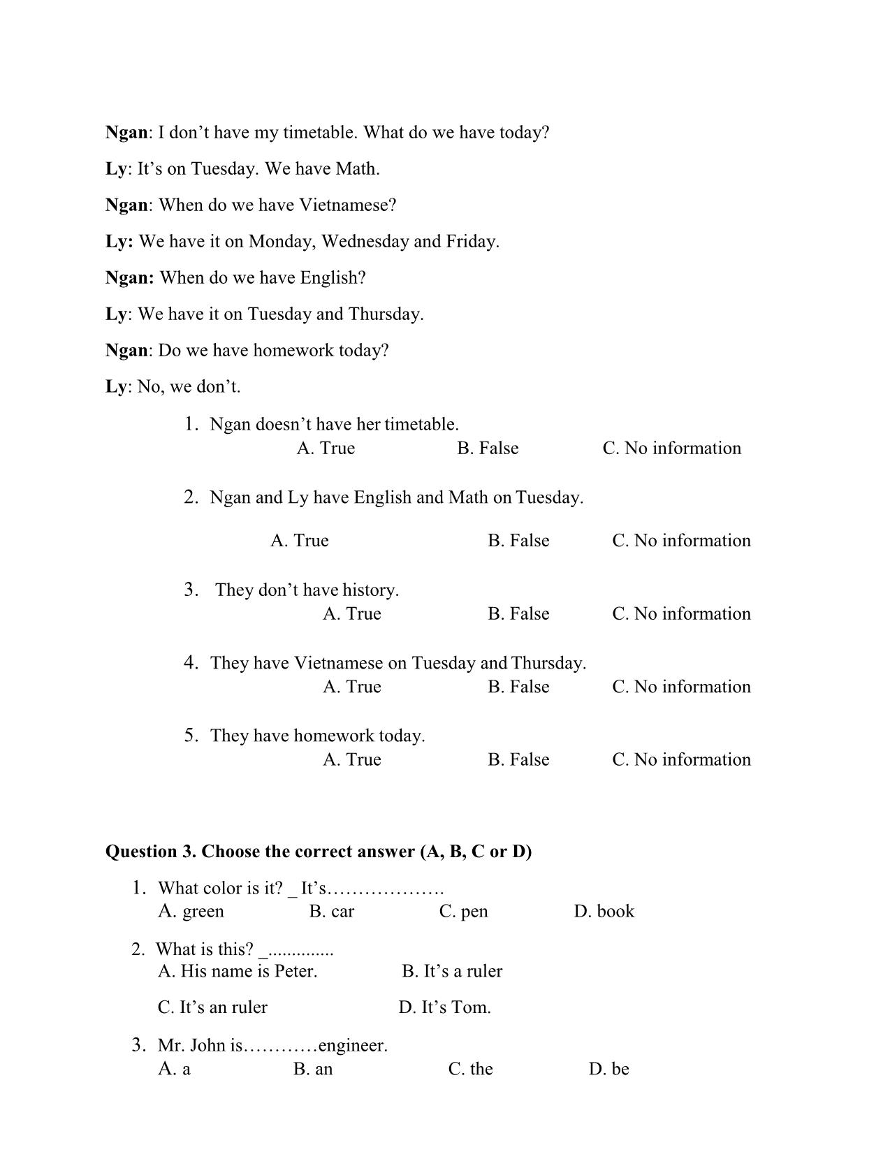 Tài liệu ôn thi học kỳ 2 - Tiếng Anh lớp 3 trang 8