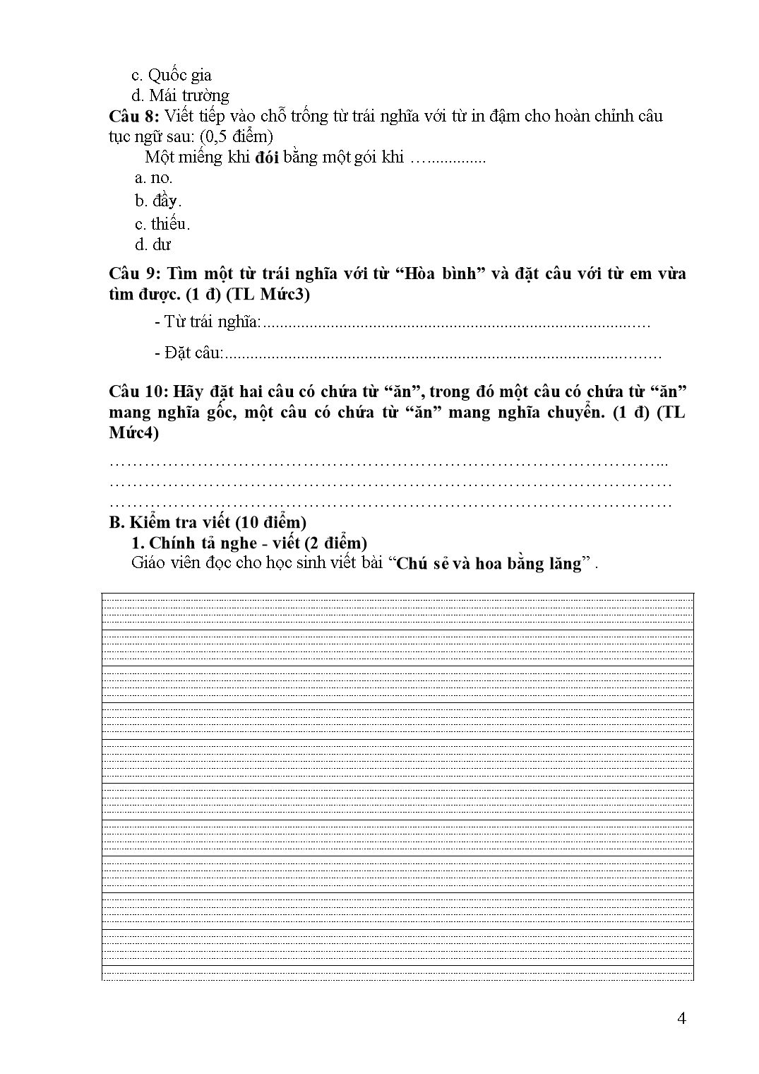 Đề kiểm tra tiếng Việt giữa kì I - Khối 5 trang 4
