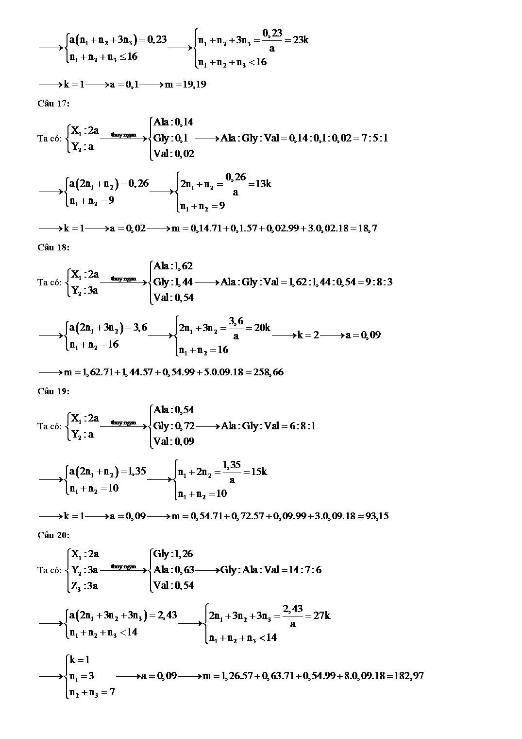 Bài tập Hóa học: Thủy phân hỗn hợp peptit liên quan số mắt xích trang 7