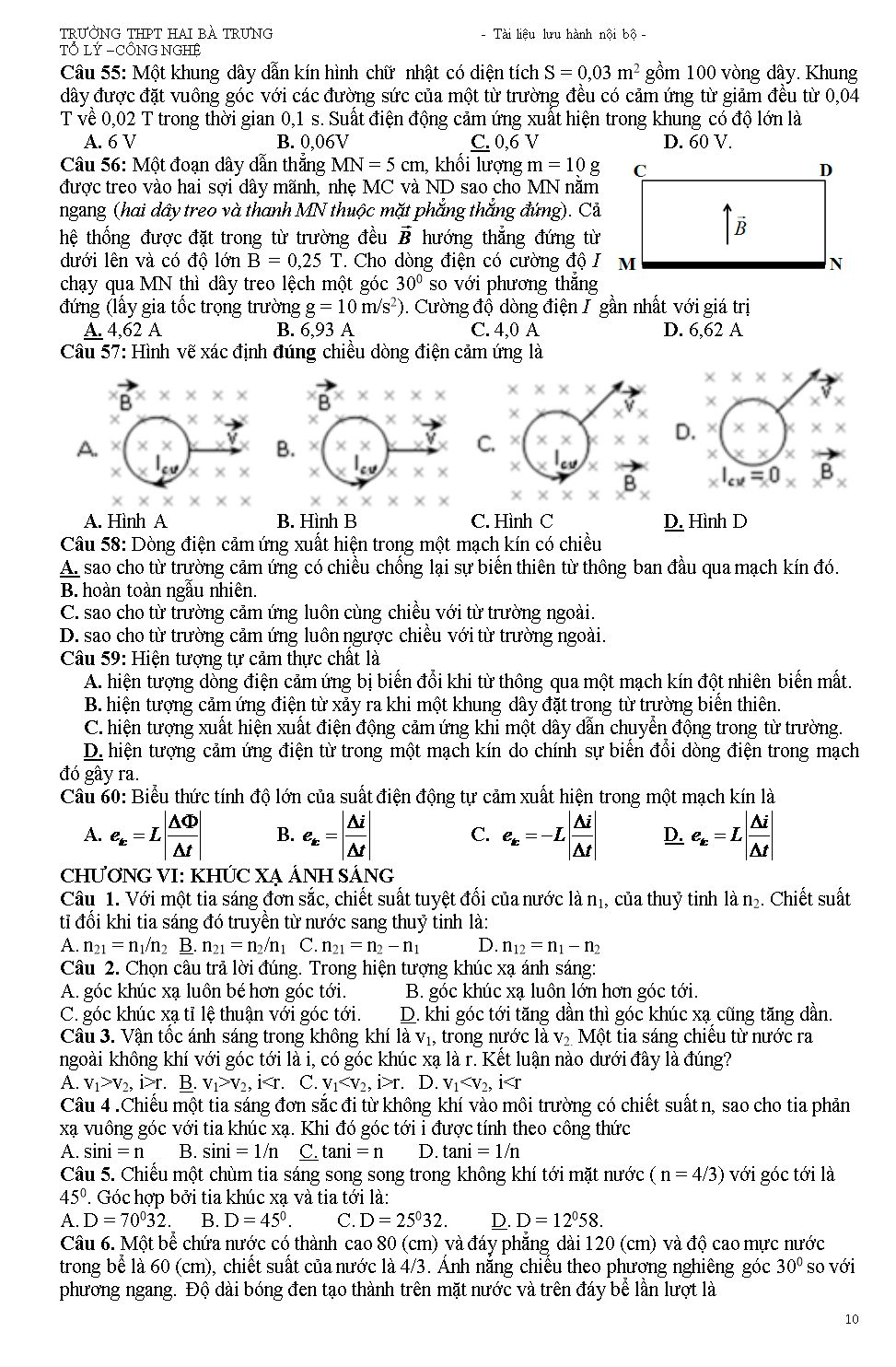 Đề cương ôn tập học kì II Vật lý Lớp 11 trang 9
