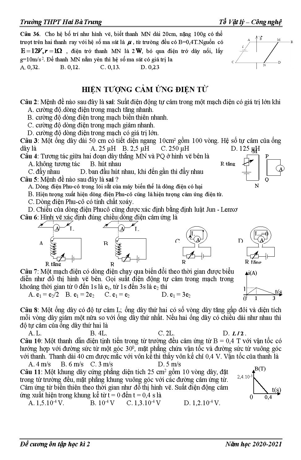 Đề cương ôn tập học kì II môn Vật lý Lớp 11 trang 5