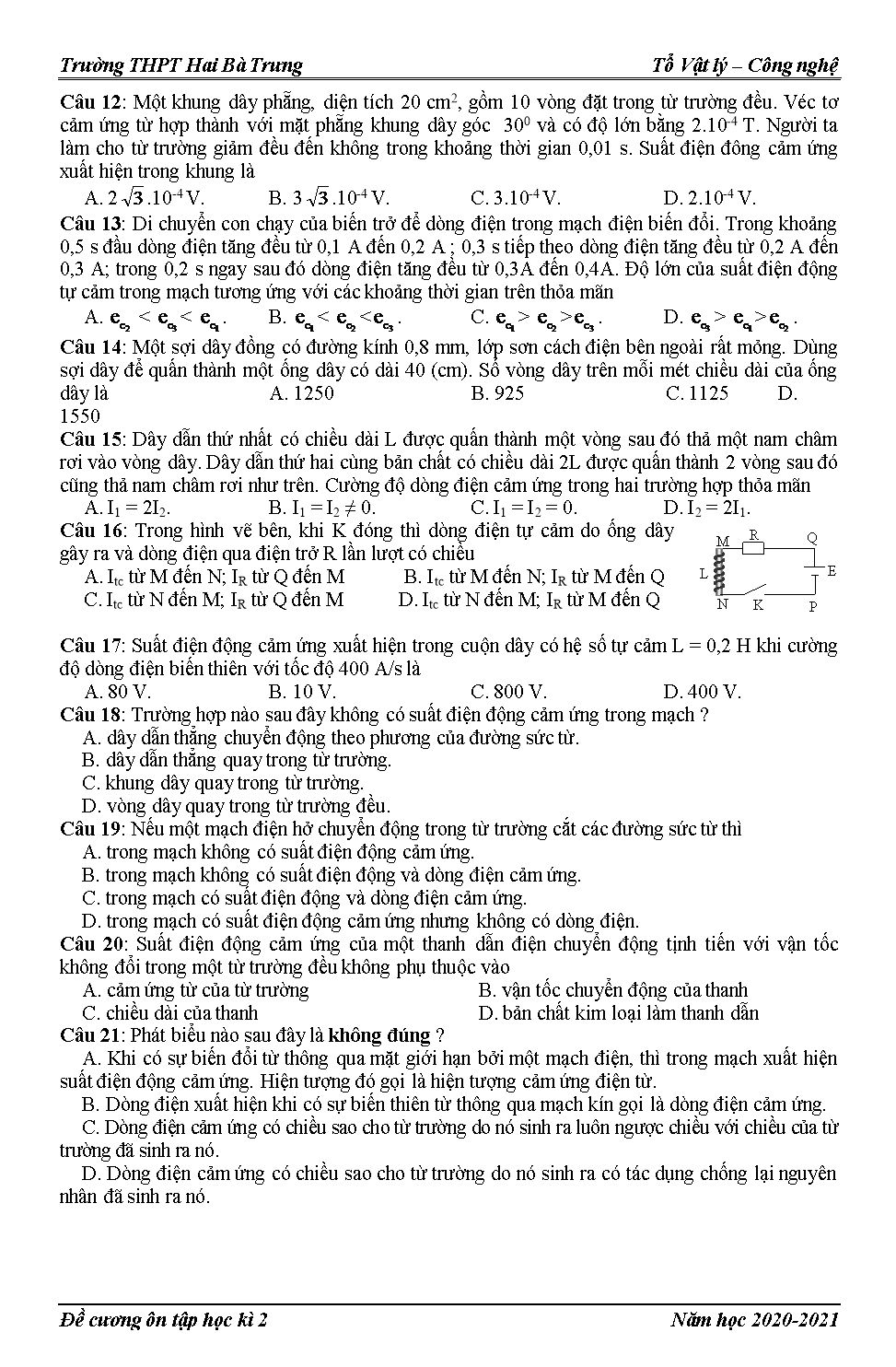 Đề cương ôn tập học kì II môn Vật lý Lớp 11 trang 6