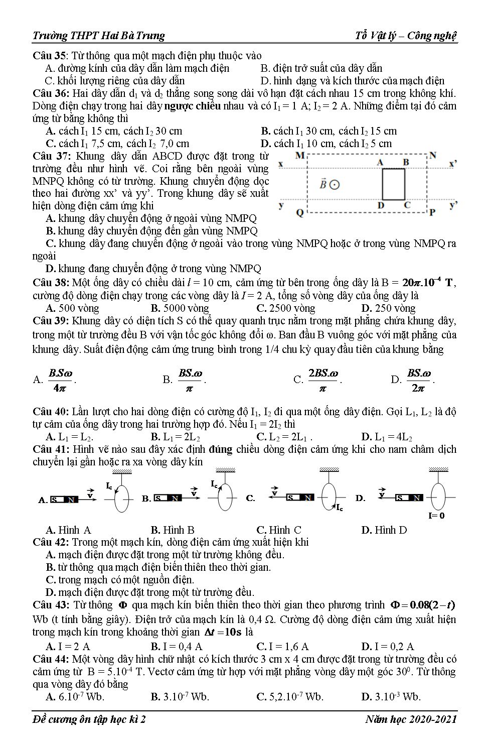 Đề cương ôn tập học kì II môn Vật lý Lớp 11 trang 8