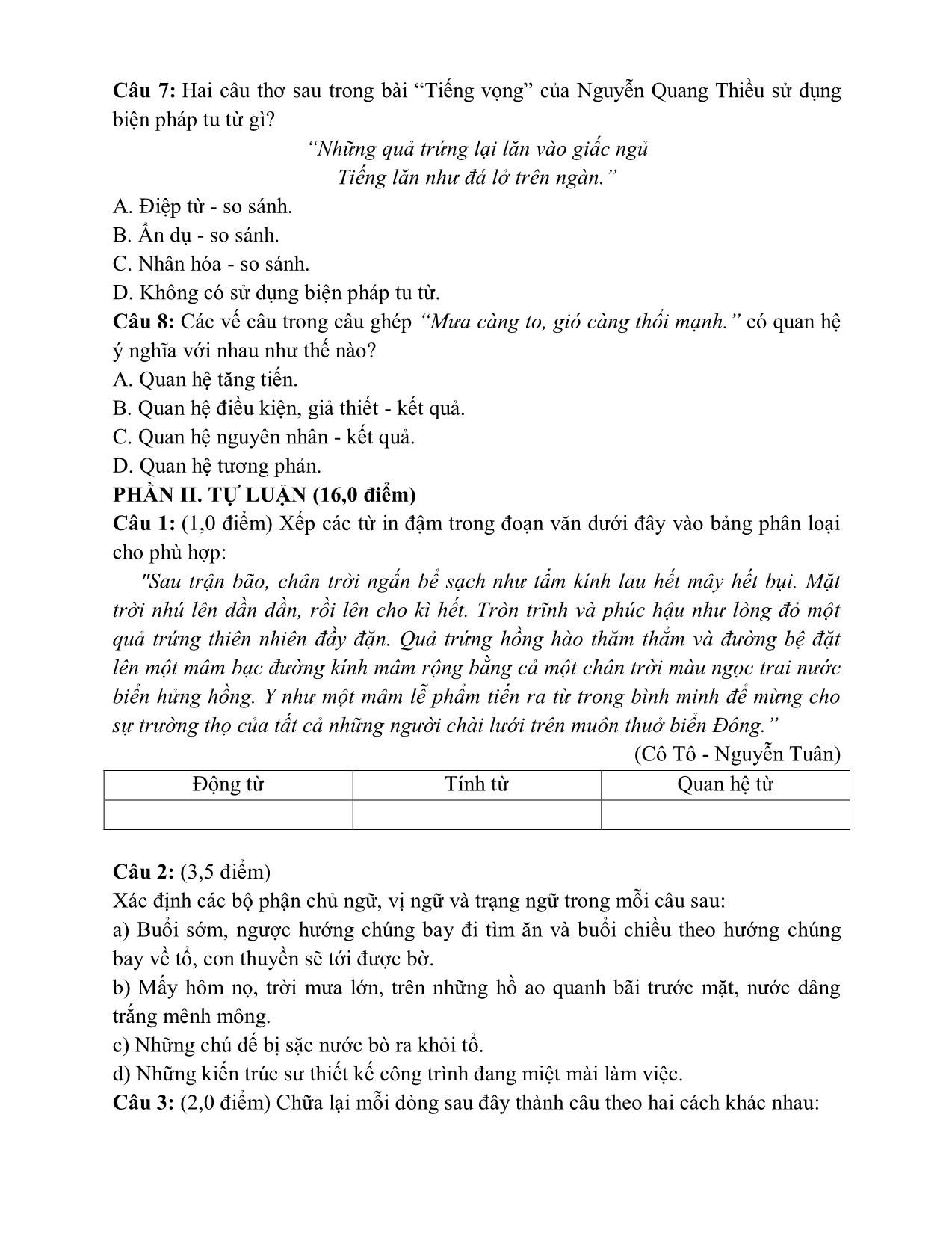 Bộ 10 đề thi vào lớp 6 môn Tiếng Việt - Năm học 2020-2021 (Có đáp án) trang 3